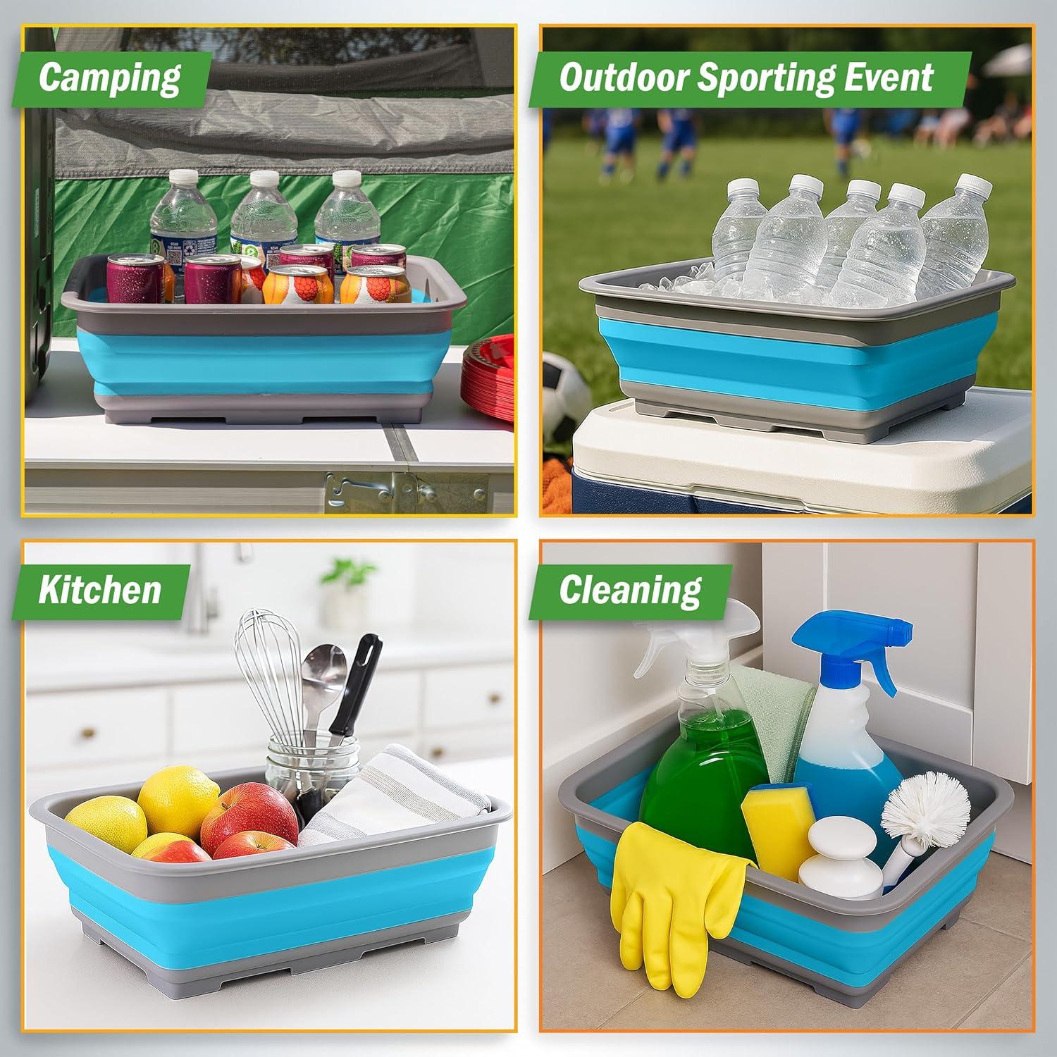 image:imageCollapsible Cleaning Caddy Portable Multiuse Wash Basin Dish Tub or Ice Bucket with 727L Capacity for Camping and Tailgating by Wakeman RedBlue