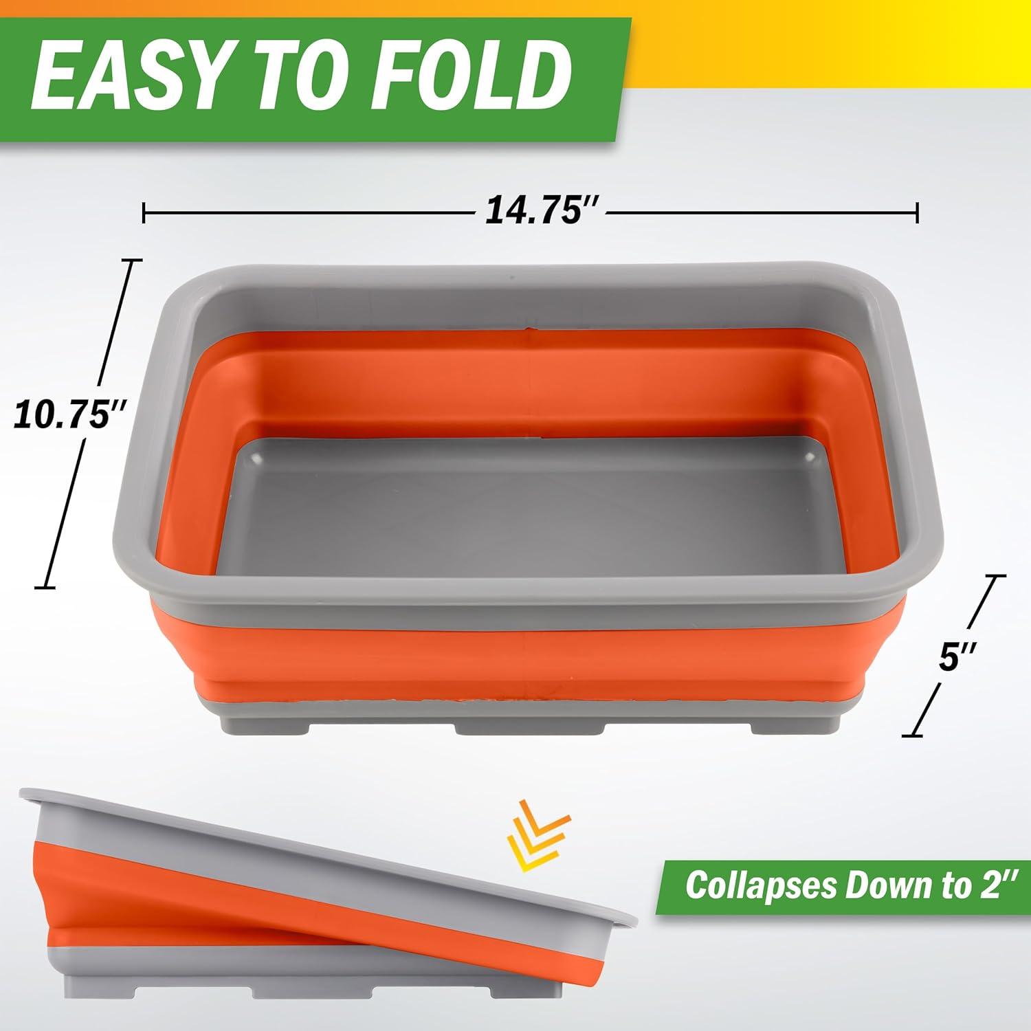 image:imageCollapsible Cleaning Caddy Portable Multiuse Wash Basin Dish Tub or Ice Bucket with 727L Capacity for Camping and Tailgating by Wakeman RedOrange