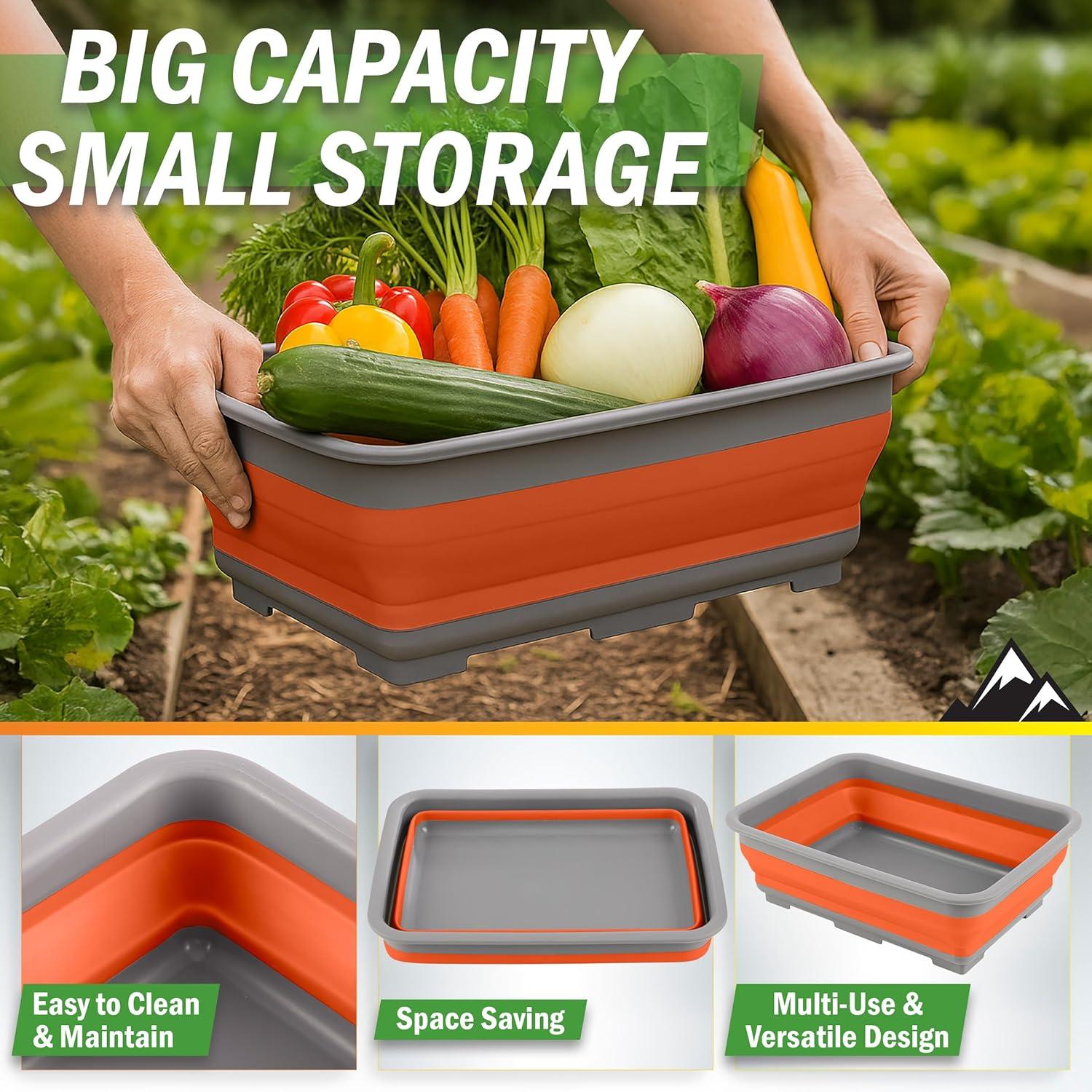image:imageCollapsible Cleaning Caddy Portable Multiuse Wash Basin Dish Tub or Ice Bucket with 727L Capacity for Camping and Tailgating by Wakeman RedOrange