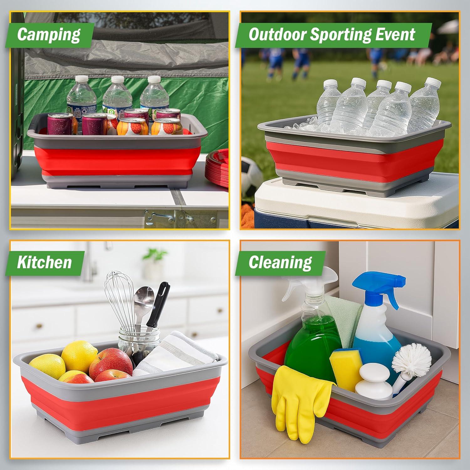 image:imageCollapsible Cleaning Caddy Portable Multiuse Wash Basin Dish Tub or Ice Bucket with 727L Capacity for Camping and Tailgating by Wakeman RedRed