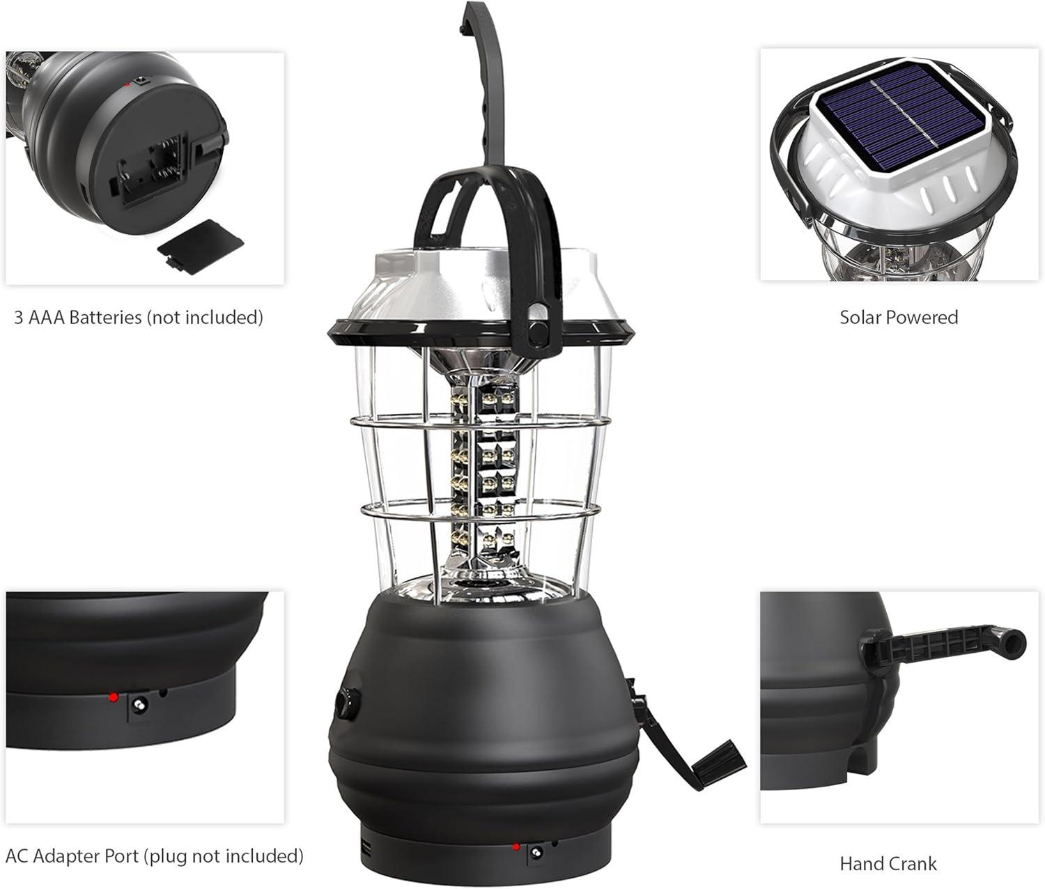 image:imageDynamo Hand Crank Solar Powered Lantern BatteryOperated or Rechargeable LED Light with Adjustable Settings for Camping by Whetstone Black1 Pack