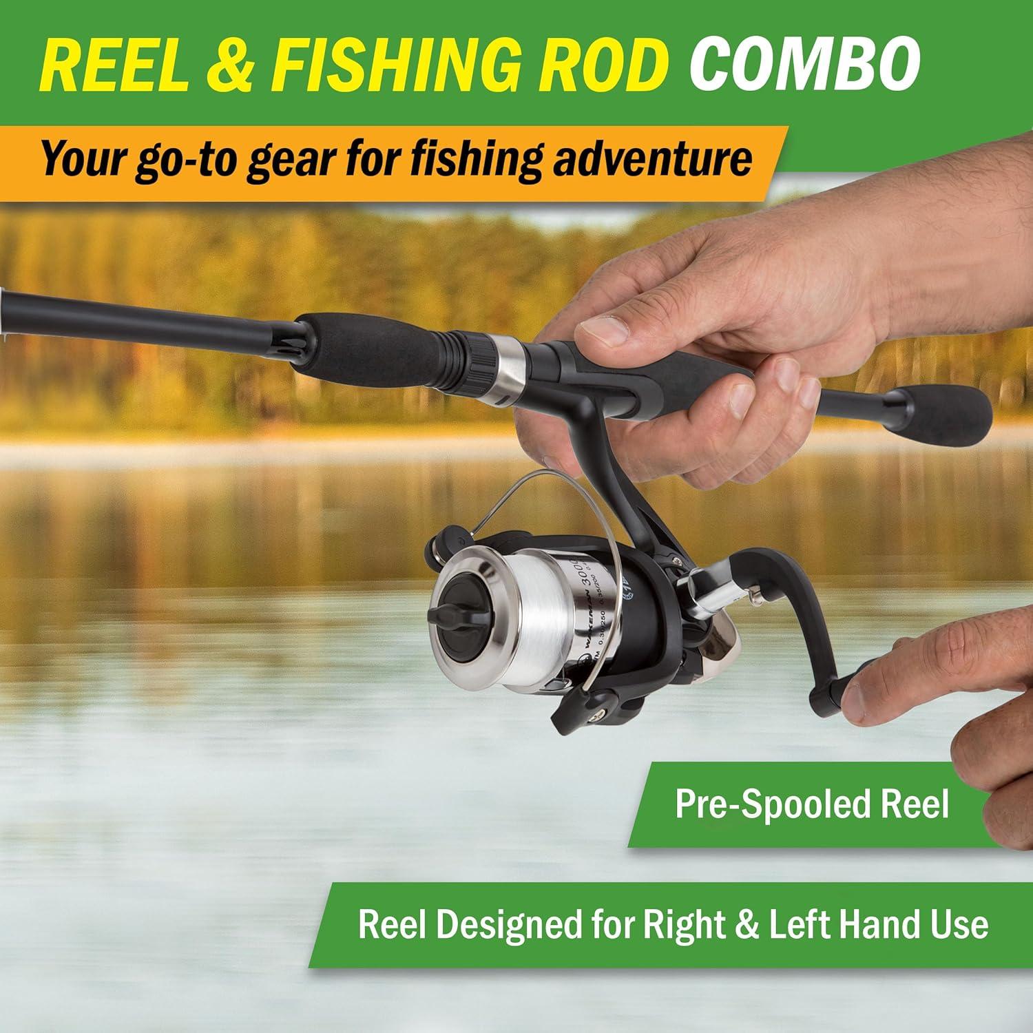 image:imageFiberglass Fishing Pole Strike Series 78Inch Collapsible Rod and Spinning Reel Combo EVA Handle PreSpooled Reel Fishing Gear for Catching Walleye Bass Trout and More by WakemanBlackout