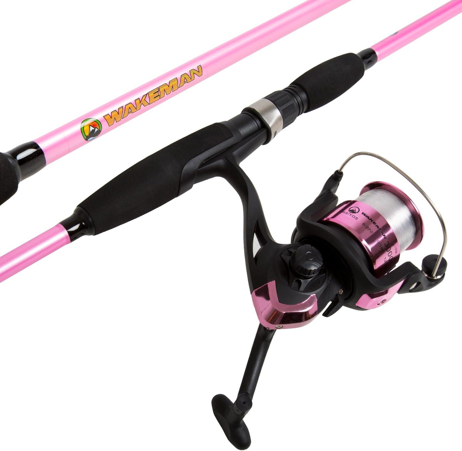 image:imageFiberglass Fishing Pole Strike Series 78Inch Collapsible Rod and Spinning Reel Combo EVA Handle PreSpooled Reel Fishing Gear for Catching Walleye Bass Trout and More by WakemanPink