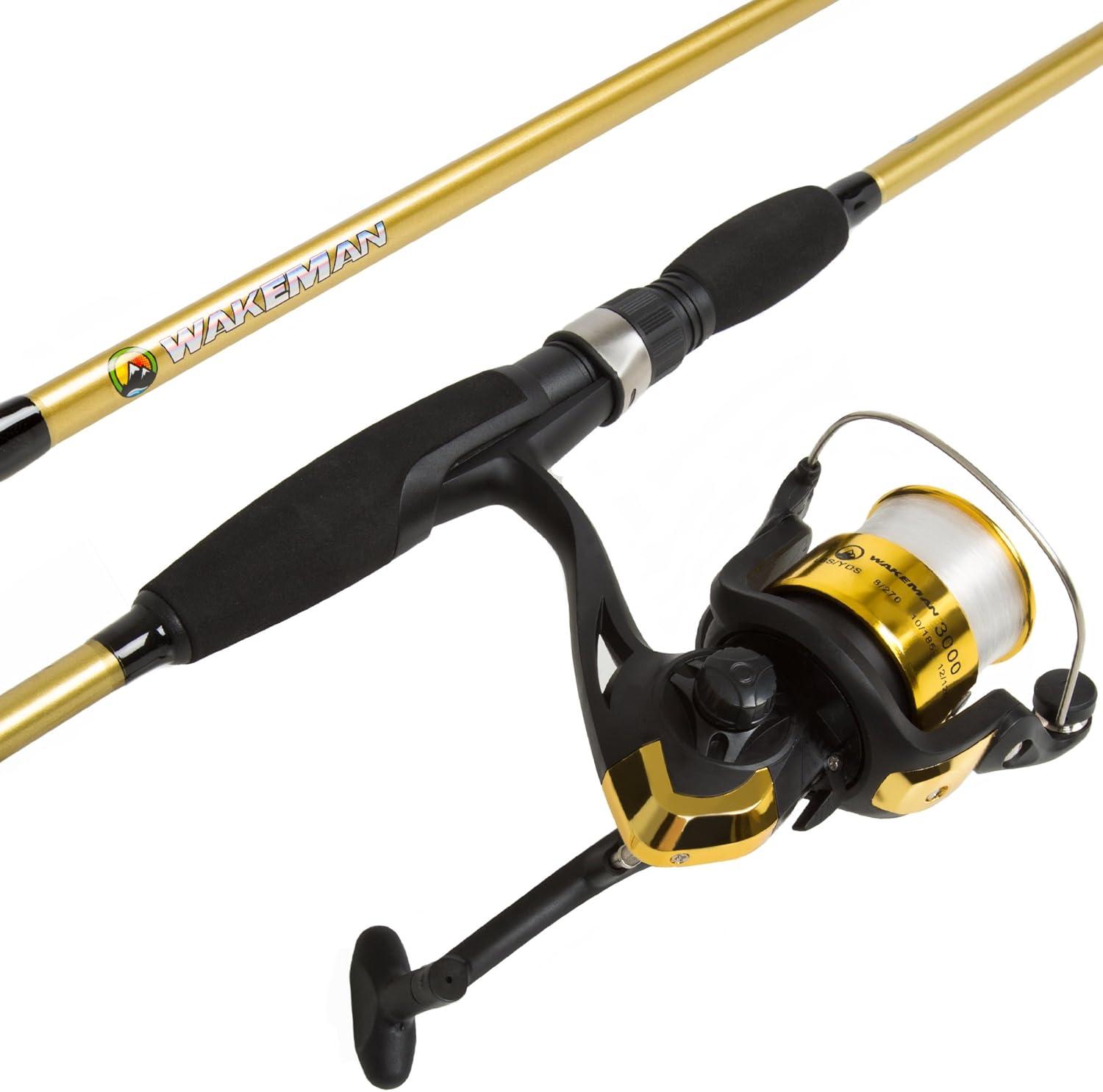 image:imageFiberglass Fishing Pole Strike Series 78Inch Collapsible Rod and Spinning Reel Combo EVA Handle PreSpooled Reel Fishing Gear for Catching Walleye Bass Trout and More by WakemanTrophy Gold