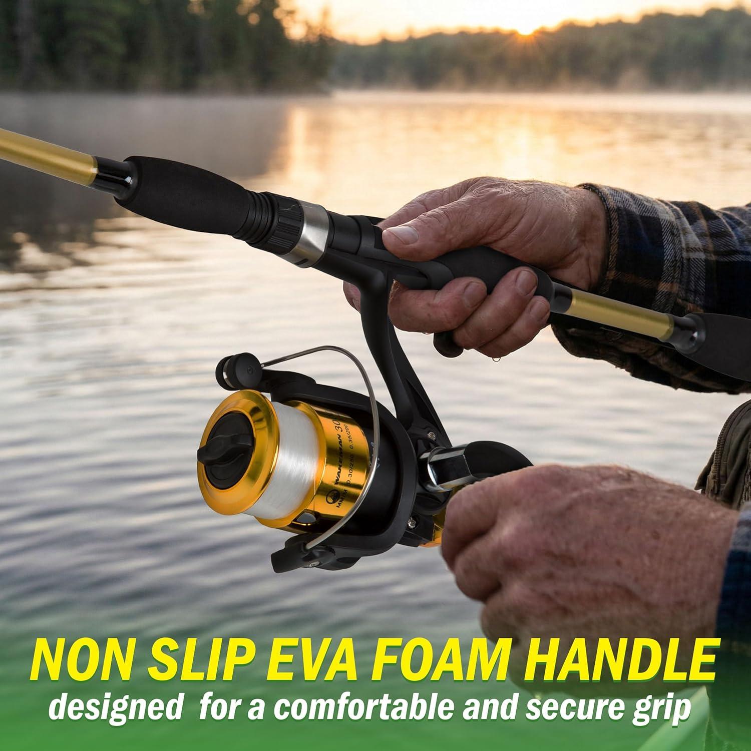image:imageFiberglass Fishing Pole Strike Series 78Inch Collapsible Rod and Spinning Reel Combo EVA Handle PreSpooled Reel Fishing Gear for Catching Walleye Bass Trout and More by WakemanTrophy Gold