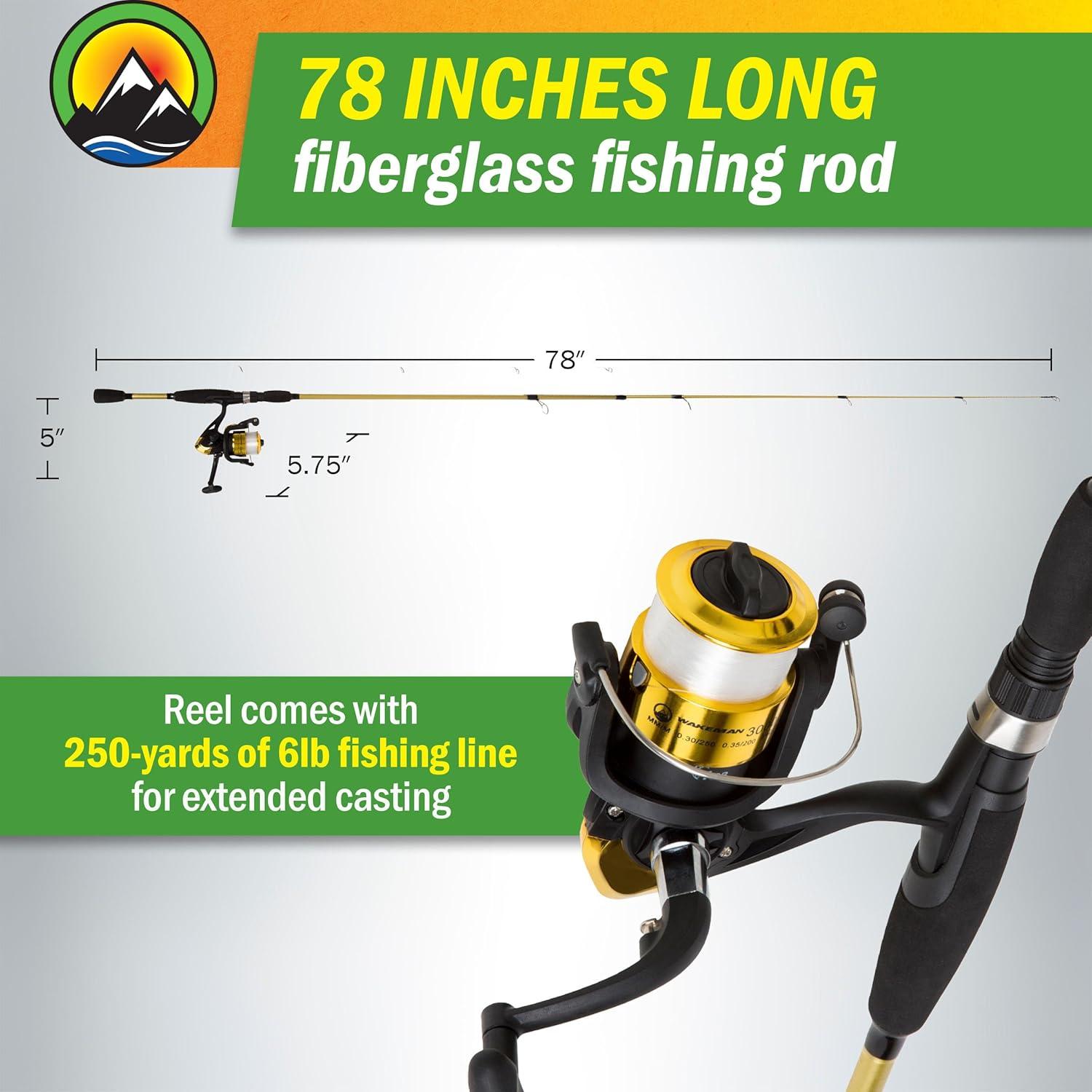 image:imageFiberglass Fishing Pole Strike Series 78Inch Collapsible Rod and Spinning Reel Combo EVA Handle PreSpooled Reel Fishing Gear for Catching Walleye Bass Trout and More by WakemanTrophy Gold