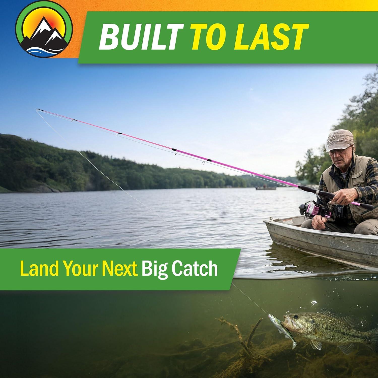 image:imageFiberglass Fishing Pole Strike Series 78Inch Collapsible Rod and Spinning Reel Combo EVA Handle PreSpooled Reel Fishing Gear for Catching Walleye Bass Trout and More by WakemanPink