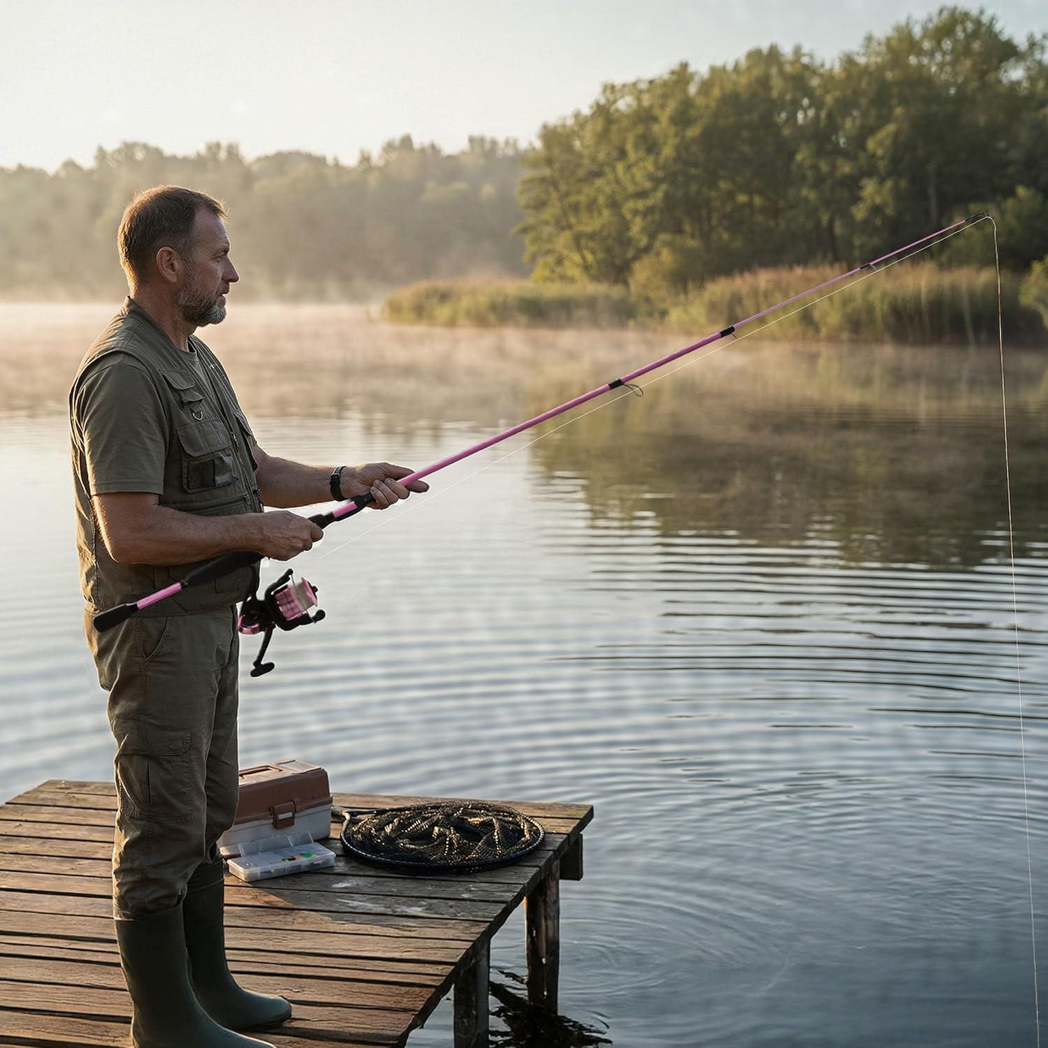 image:imageFiberglass Fishing Pole Strike Series 78Inch Collapsible Rod and Spinning Reel Combo EVA Handle PreSpooled Reel Fishing Gear for Catching Walleye Bass Trout and More by WakemanPink