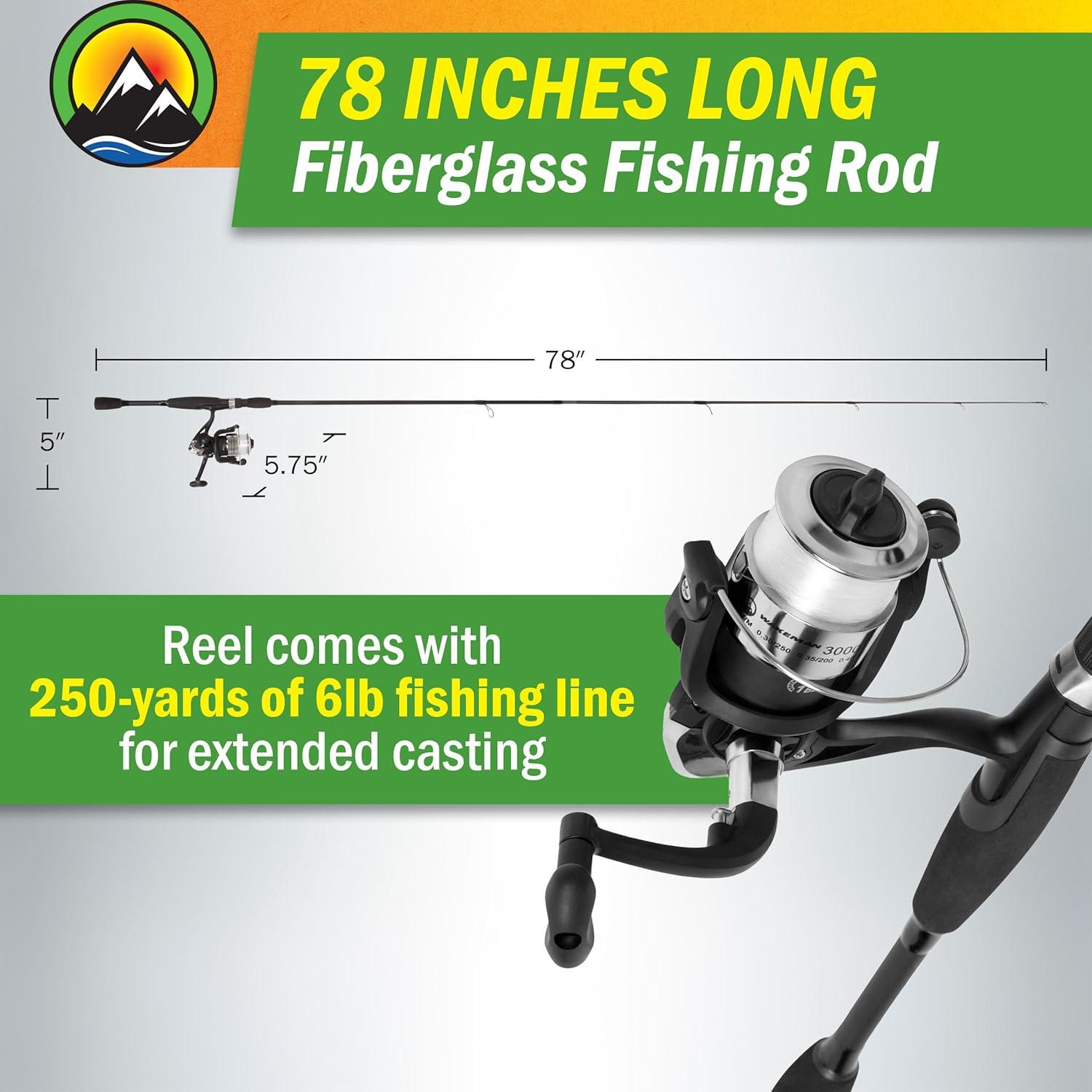 image:imageFiberglass Fishing Pole Strike Series 78Inch Collapsible Rod and Spinning Reel Combo EVA Handle PreSpooled Reel Fishing Gear for Catching Walleye Bass Trout and More by WakemanBlackout