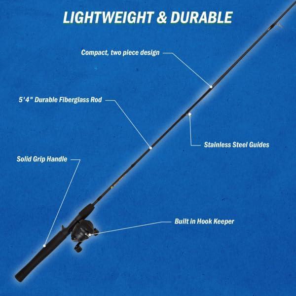 image:imageFishing Pole 5Foot 4Inch Fishing Rod and Reel Combo Spincast Reel with StainlessSteel and Fiberglass Rod Angling Gear by Wakeman