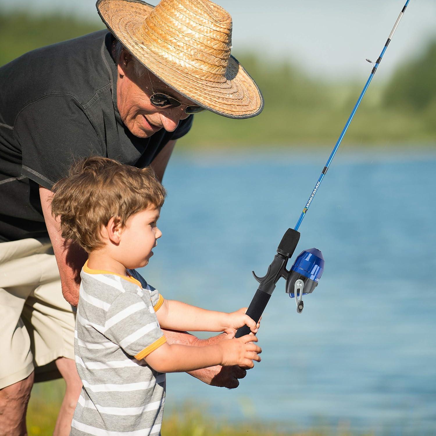 image:imageFishing Rod and Reel 4 2 Fiberglass Pole Spincast Reel and 8Piece Tackle Kit for Beginners Shallow Series by Wakeman Outdoors Blue