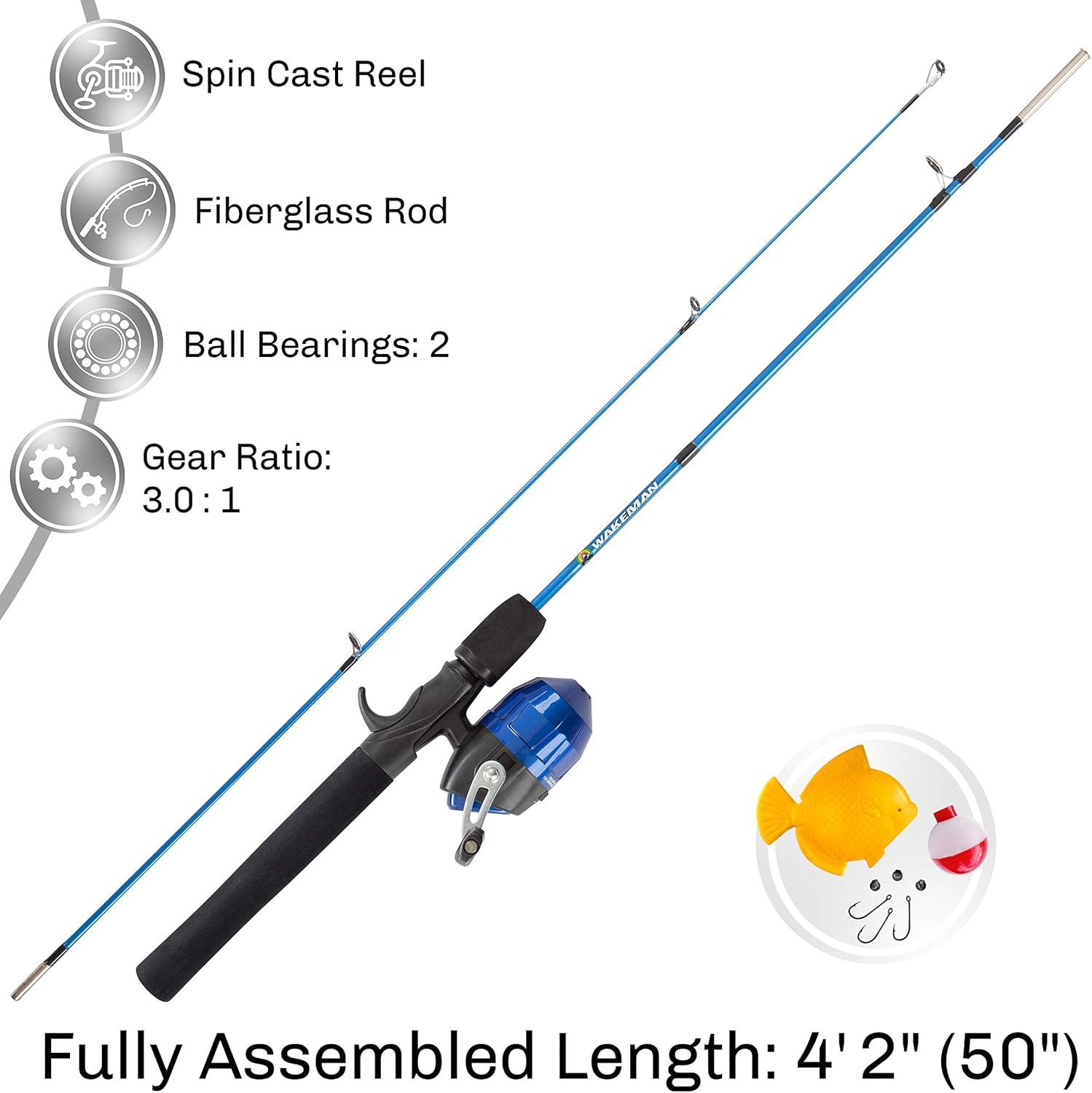 image:imageFishing Rod and Reel 4 2 Fiberglass Pole Spincast Reel and 8Piece Tackle Kit for Beginners Shallow Series by Wakeman Outdoors Blue