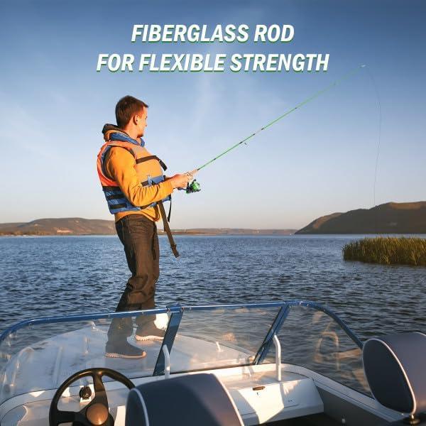 image:imageFishing Rod and Reel Combo Kettle Series Fiberglass Pole with Spinning Reel Cork Handle and Beginners Tackle Kit by WakemanGreen