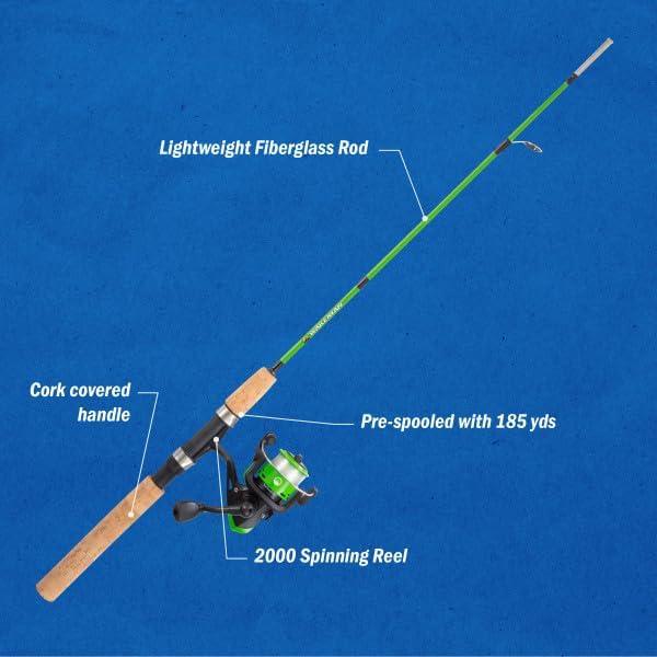 image:imageFishing Rod and Reel Combo Kettle Series Fiberglass Pole with Spinning Reel Cork Handle and Beginners Tackle Kit by WakemanGreen