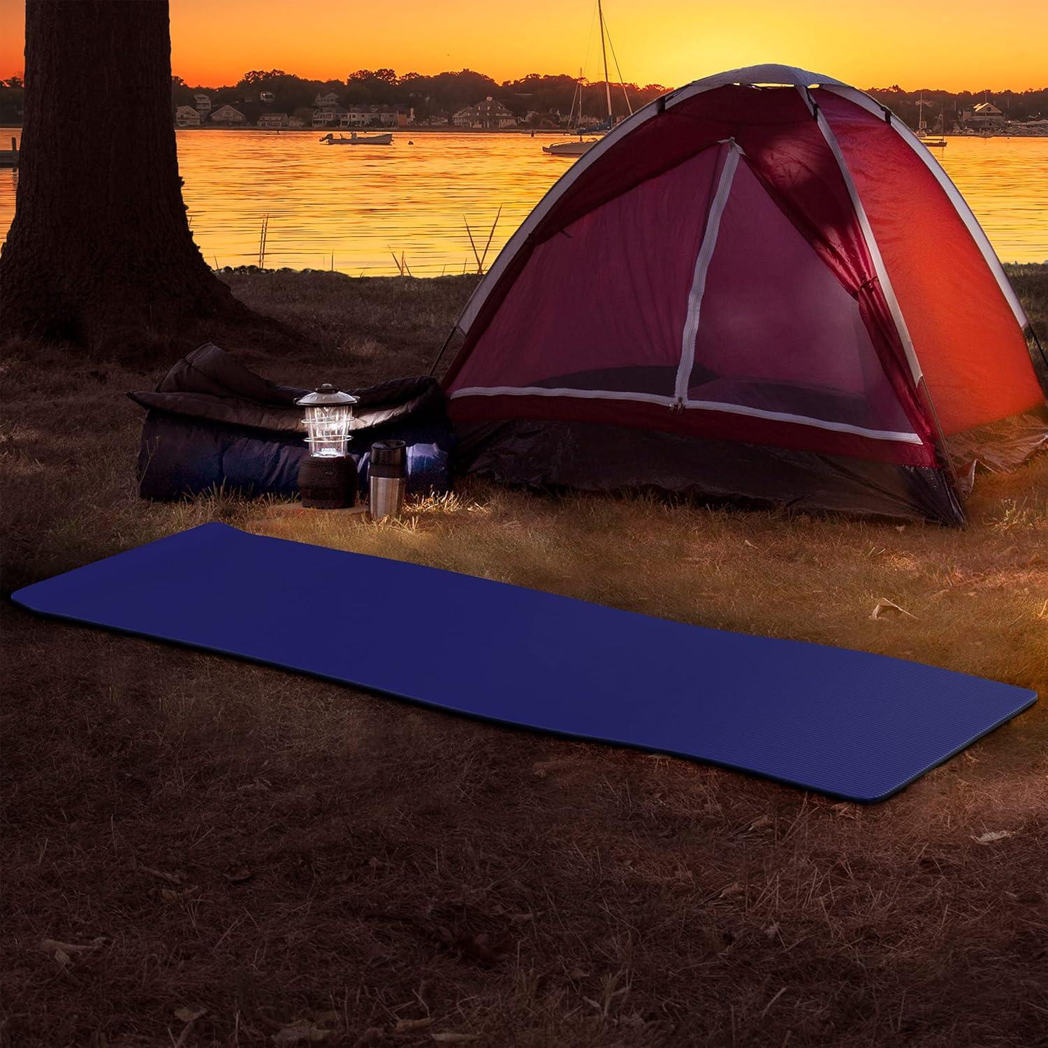 image:imageFoam Sleeping Pad Lightweight 05InchThick Waterproof Camping Mat with Carrying Handle for Cots Tents Hiking and Sleepovers by Wakeman Blue