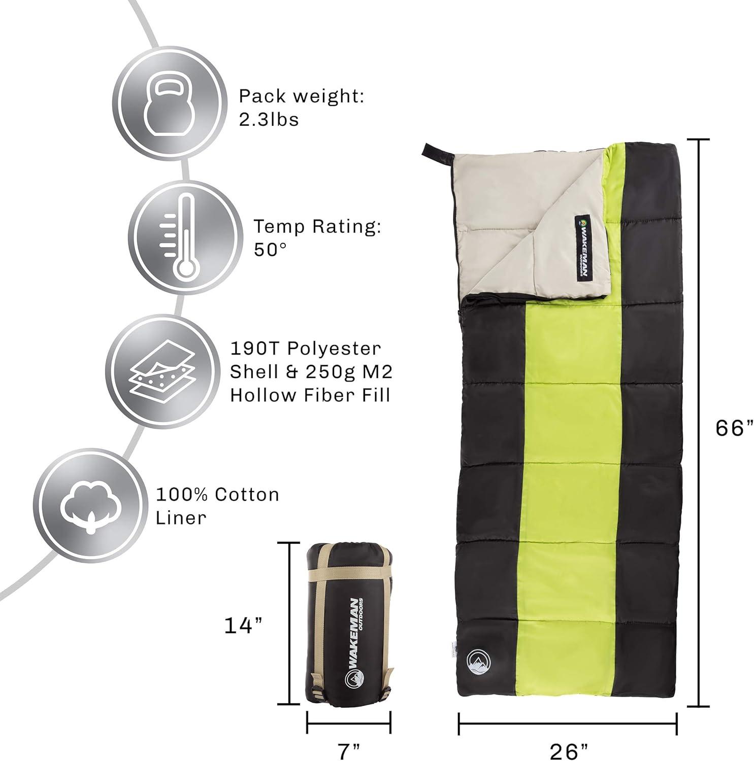 image:imageLightweight Sleeping Bag Carrying Bag with Compression Straps Included for Adults Kids Camping Backpacking and Sleepovers by Wakeman OutdoorsNeon GreenBlack