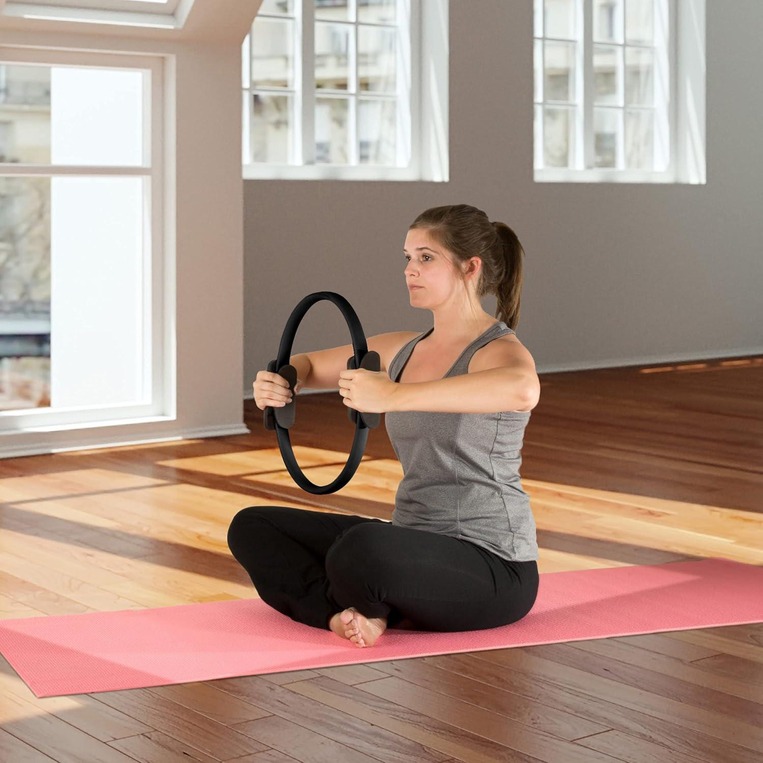 image:imagePilates Toning Ring Dual Grip Foam Resistance Circle Full Body Workout for Barre Sculpting and Strength Exercise by Wakeman Fitness Black