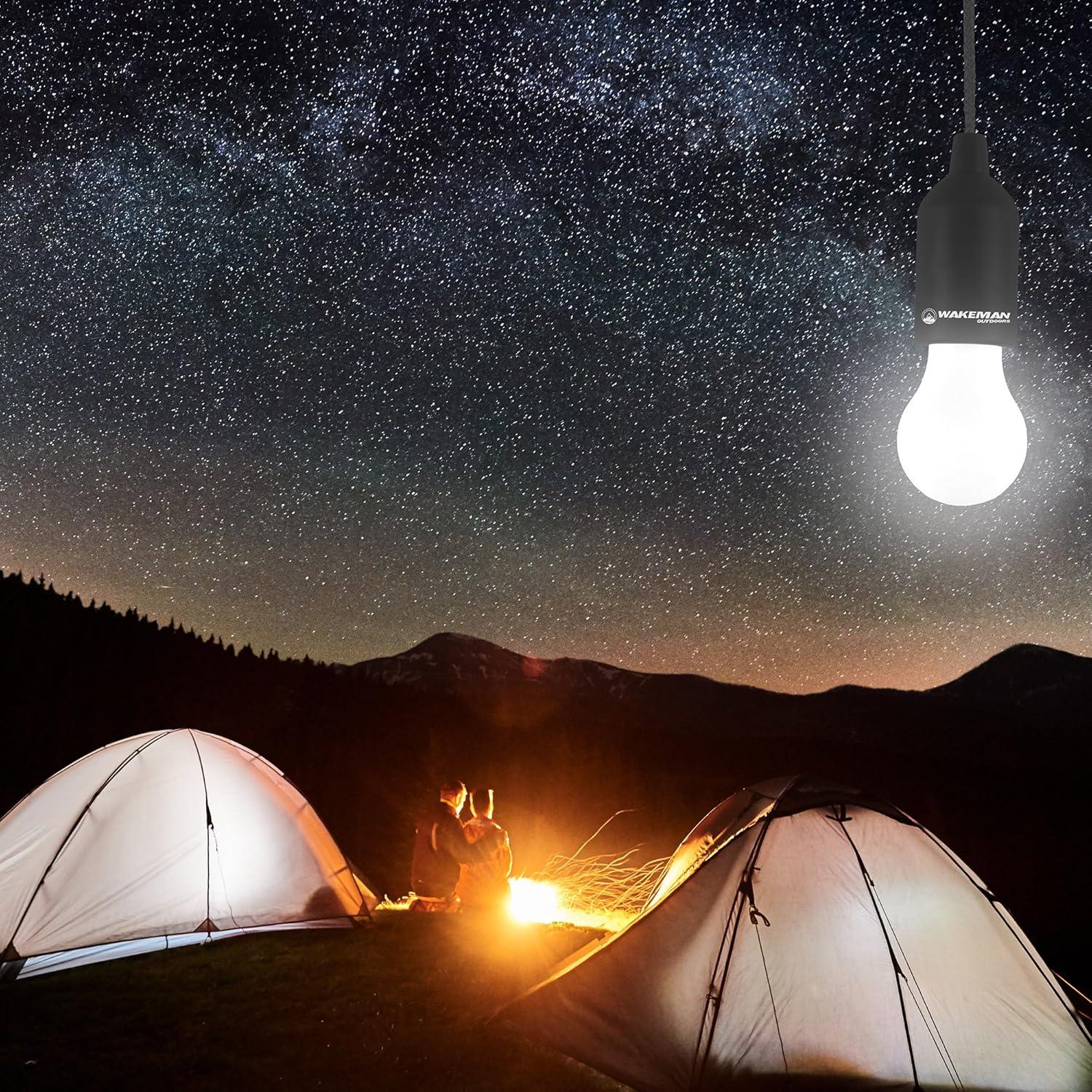 image:imagePull Cord Light Portable LED OutdoorIndoor Hanging Bulb Lantern for Camping Home Garage Patio and Tent Lighting by Wakeman Outdoors Black 75WL2028Black