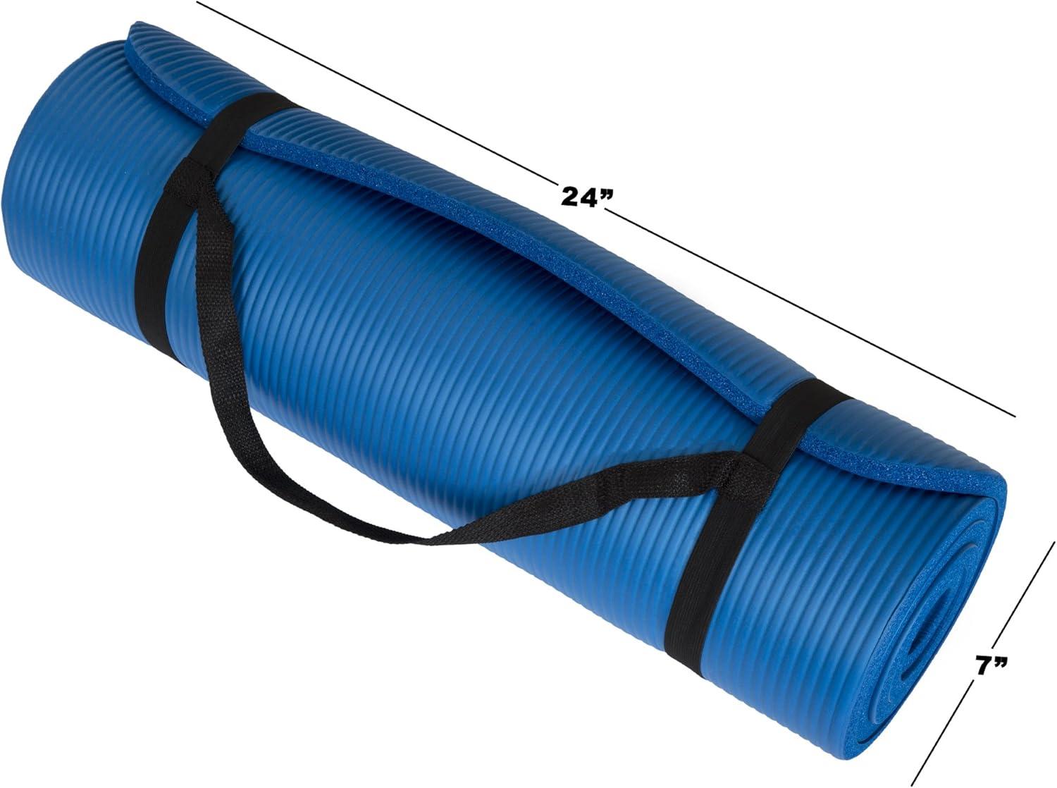 image:imageThick Yoga Mat Double Sided 12Inch Workout Mat 71x24Inch Exercise Pad for Home Gym Fitness or Pilates with Carrying Strap by Wakeman Blue