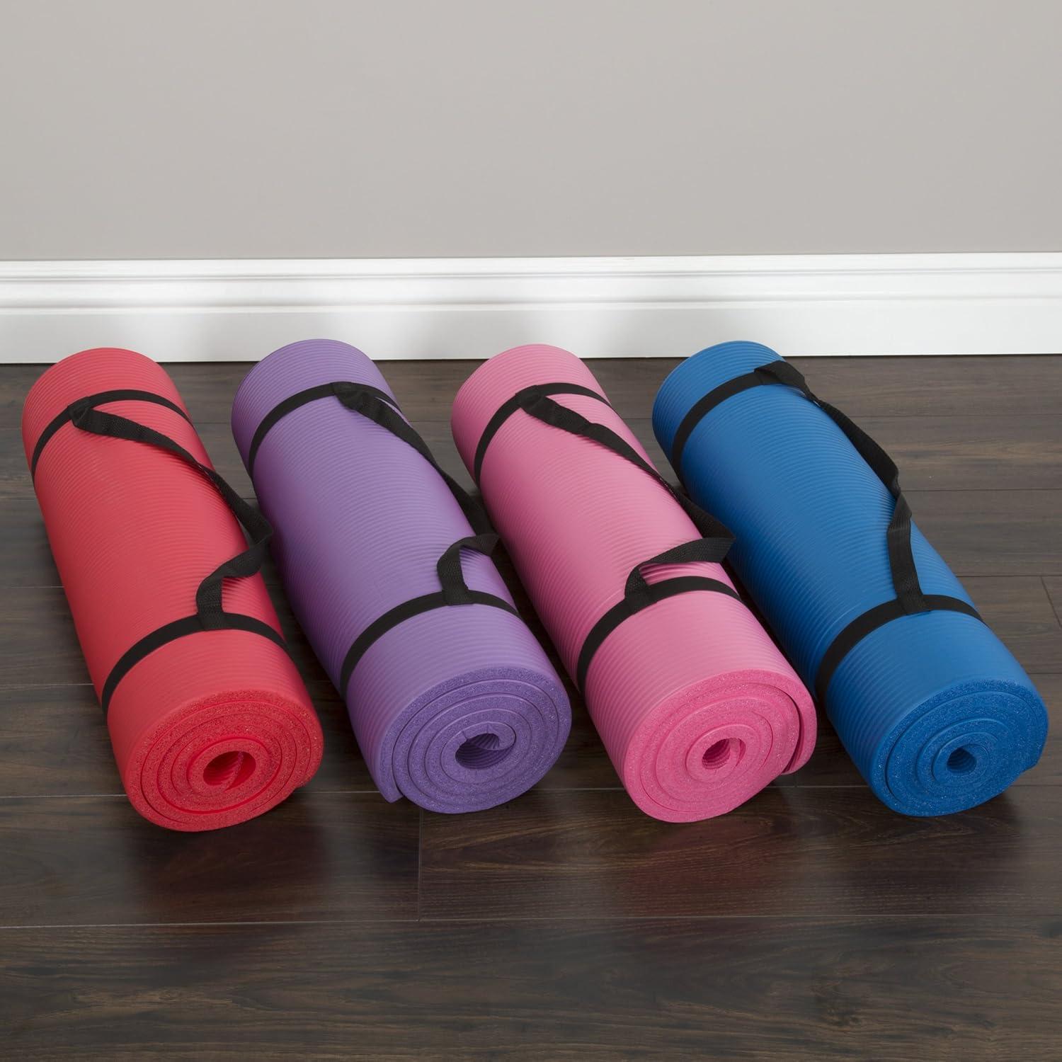 image:imageThick Yoga Mat Double Sided 12Inch Workout Mat 71x24Inch Exercise Pad for Home Gym Fitness or Pilates with Carrying Strap by Wakeman Blue