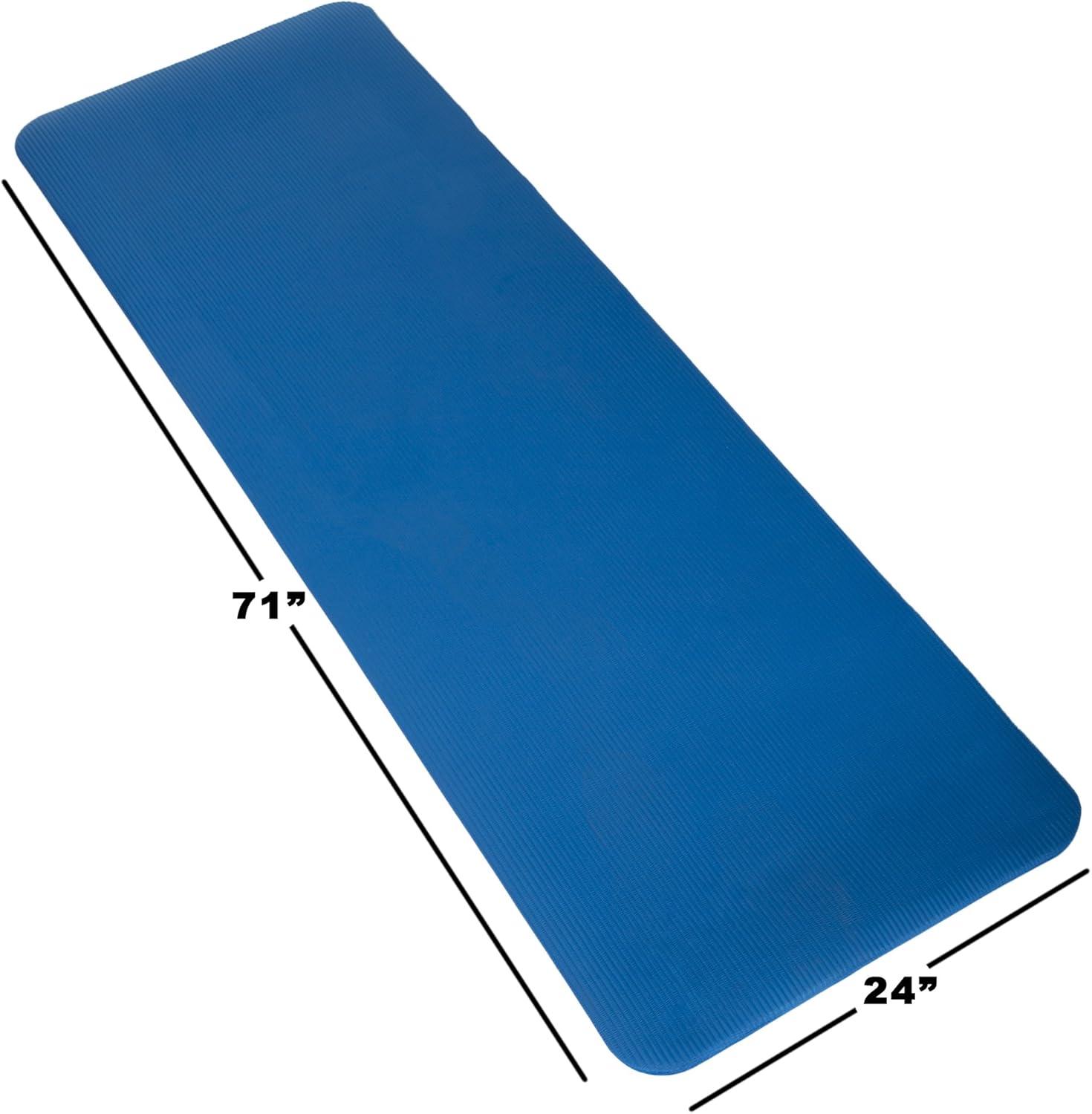 image:imageThick Yoga Mat Double Sided 12Inch Workout Mat 71x24Inch Exercise Pad for Home Gym Fitness or Pilates with Carrying Strap by Wakeman Blue