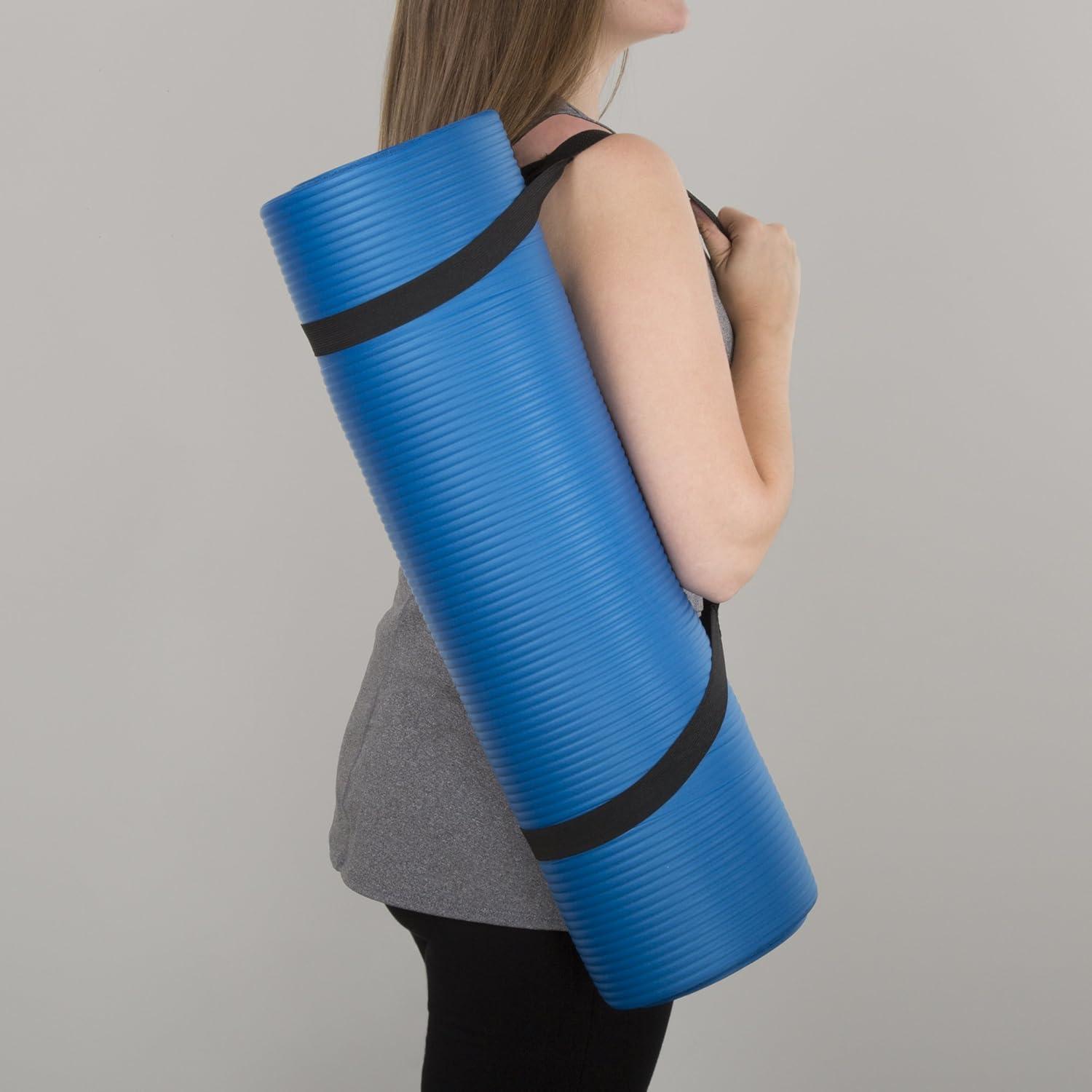 image:imageThick Yoga Mat Double Sided 12Inch Workout Mat 71x24Inch Exercise Pad for Home Gym Fitness or Pilates with Carrying Strap by Wakeman Blue
