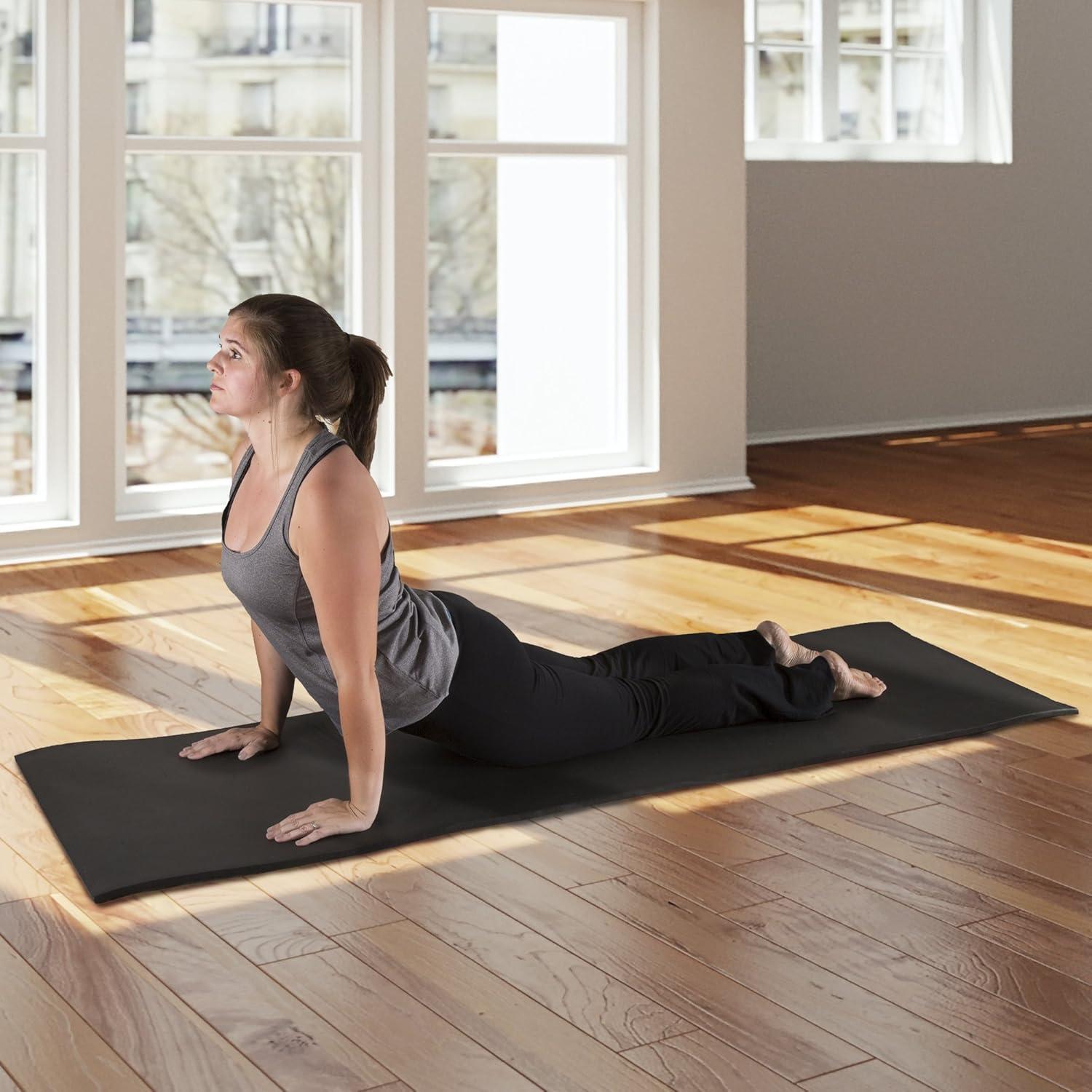 image:imageThick Yoga Mat Double Sided 12Inch Workout Mat 72x24Inch Exercise Pad for Home Gym Fitness or Pilates with Carrying Strap by Wakeman Black
