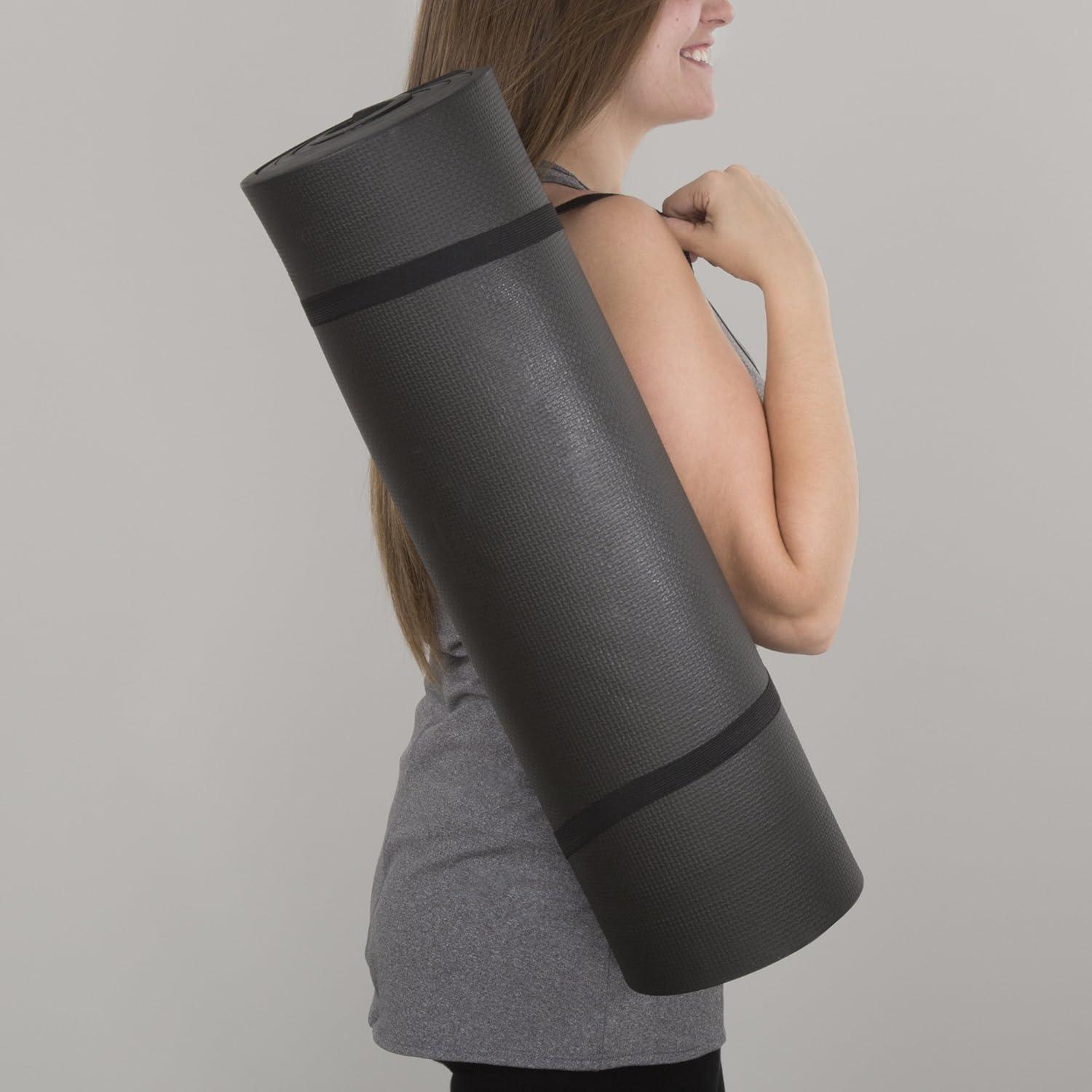 image:imageThick Yoga Mat Double Sided 12Inch Workout Mat 72x24Inch Exercise Pad for Home Gym Fitness or Pilates with Carrying Strap by Wakeman Black