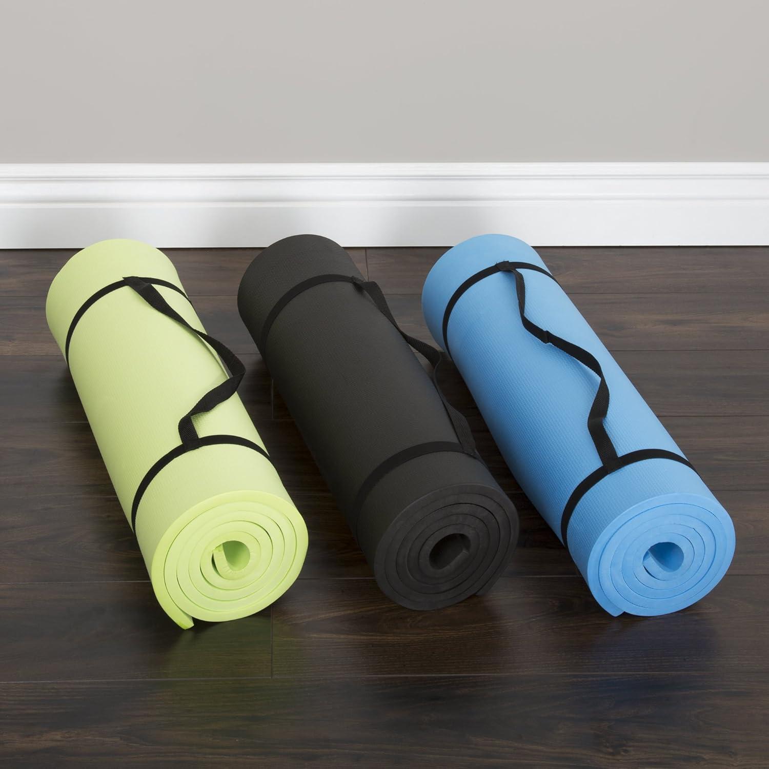 image:imageThick Yoga Mat Double Sided 12Inch Workout Mat 72x24Inch Exercise Pad for Home Gym Fitness or Pilates with Carrying Strap by Wakeman Black