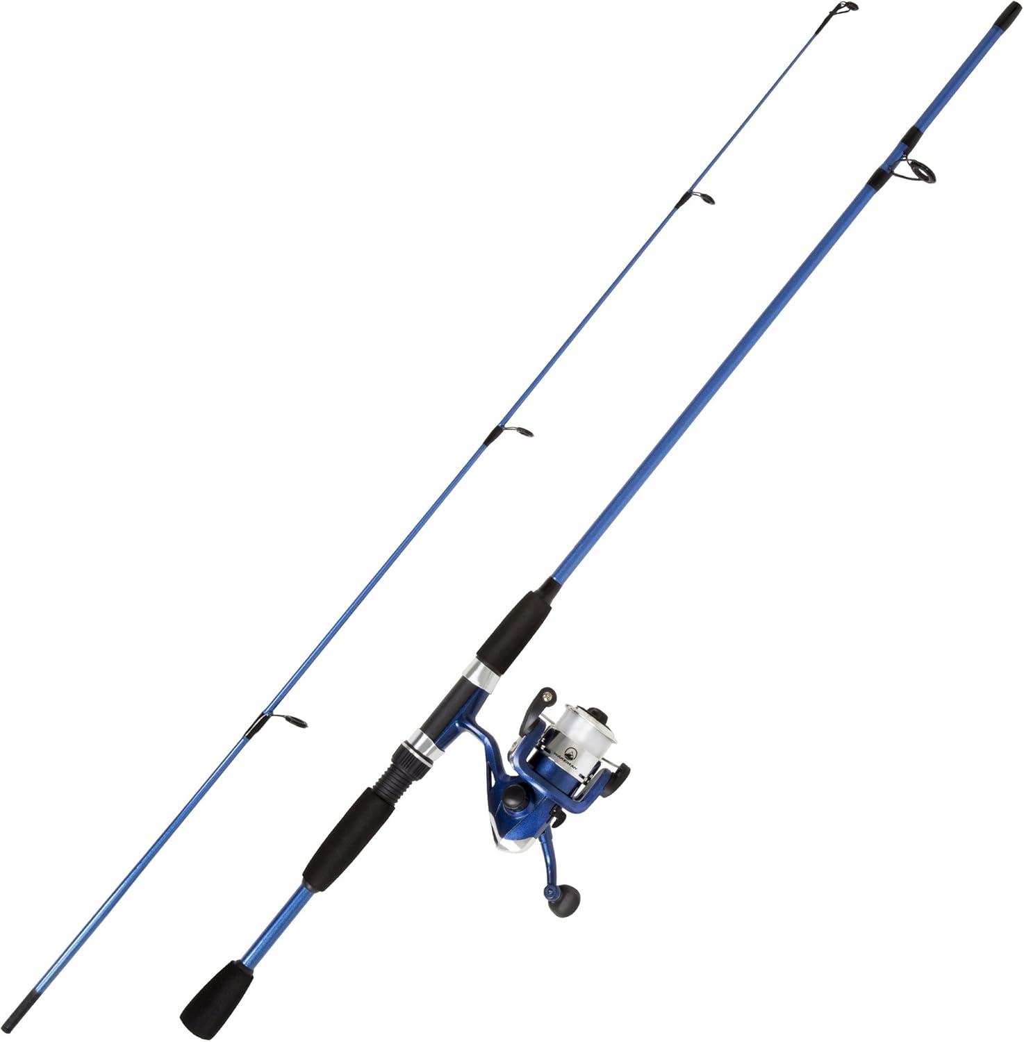 image:imageWakeman Fiberglass Fishing Rod and Reel Combo 2Piece 65Inch Medium Action Spinning Rod Set for Lake FishingBlue Metallic