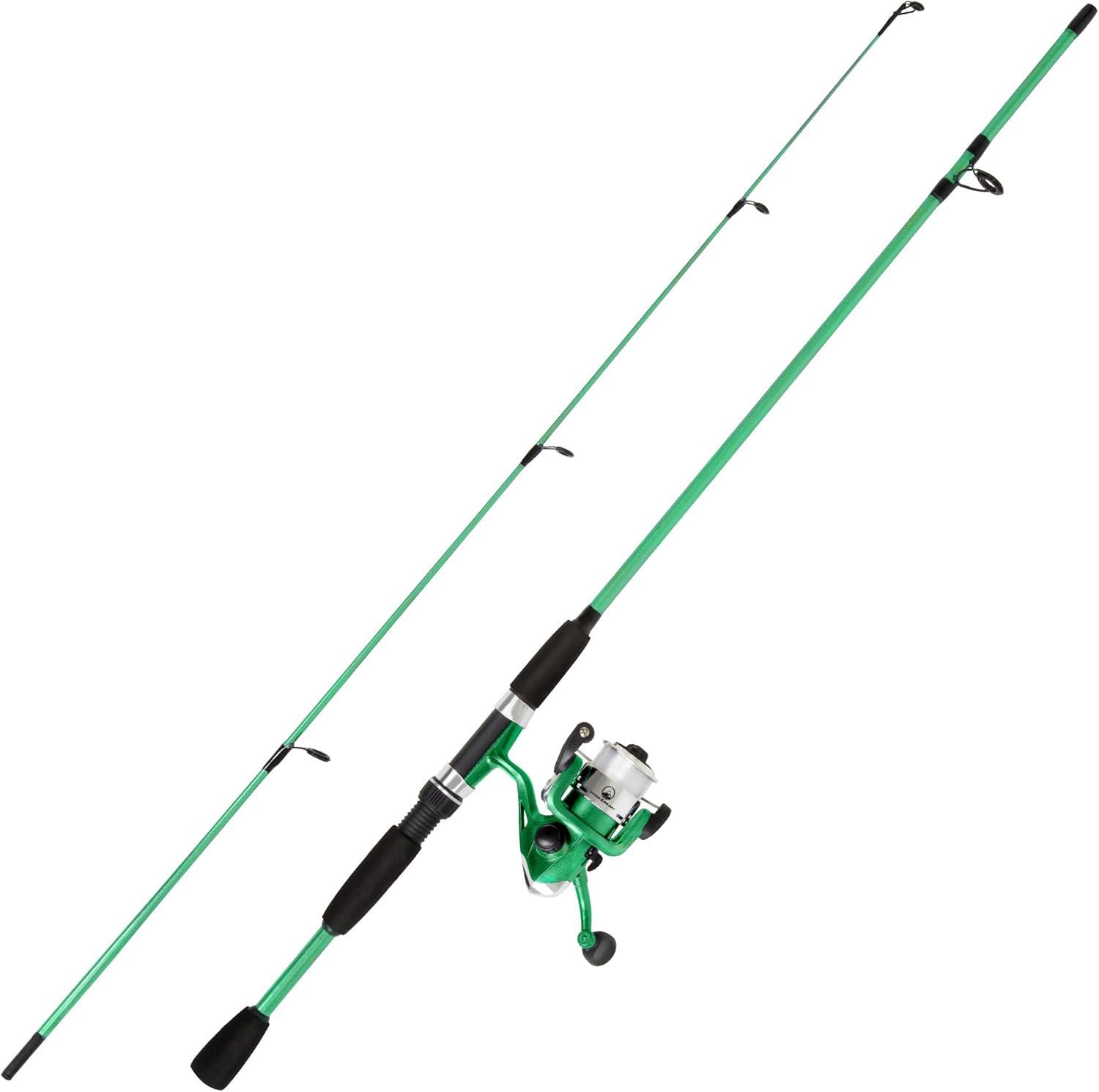 image:imageWakeman Fiberglass Fishing Rod and Reel Combo 2Piece 65Inch Medium Action Spinning Rod Set for Lake FishingGreen Metallic