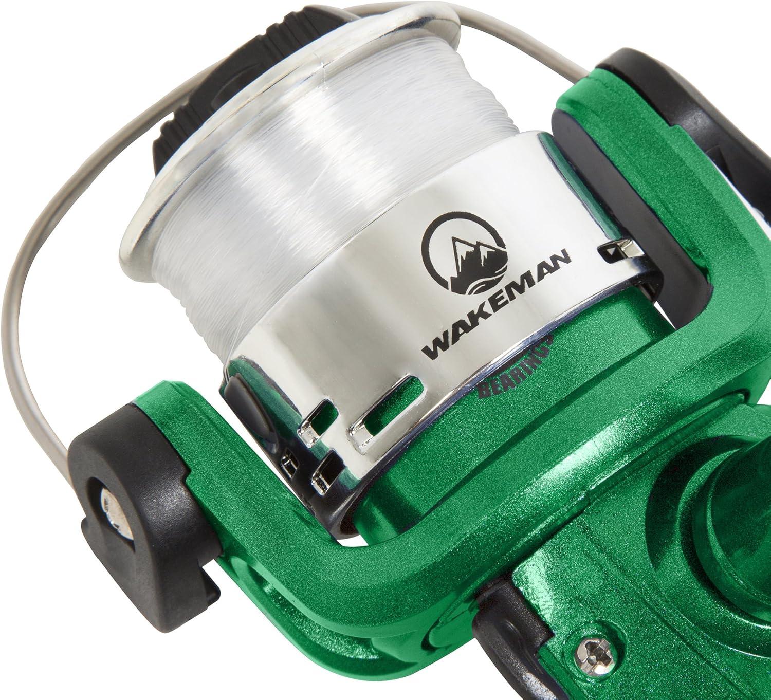 image:imageWakeman Fiberglass Fishing Rod and Reel Combo 2Piece 65Inch Medium Action Spinning Rod Set for Lake FishingGreen Metallic