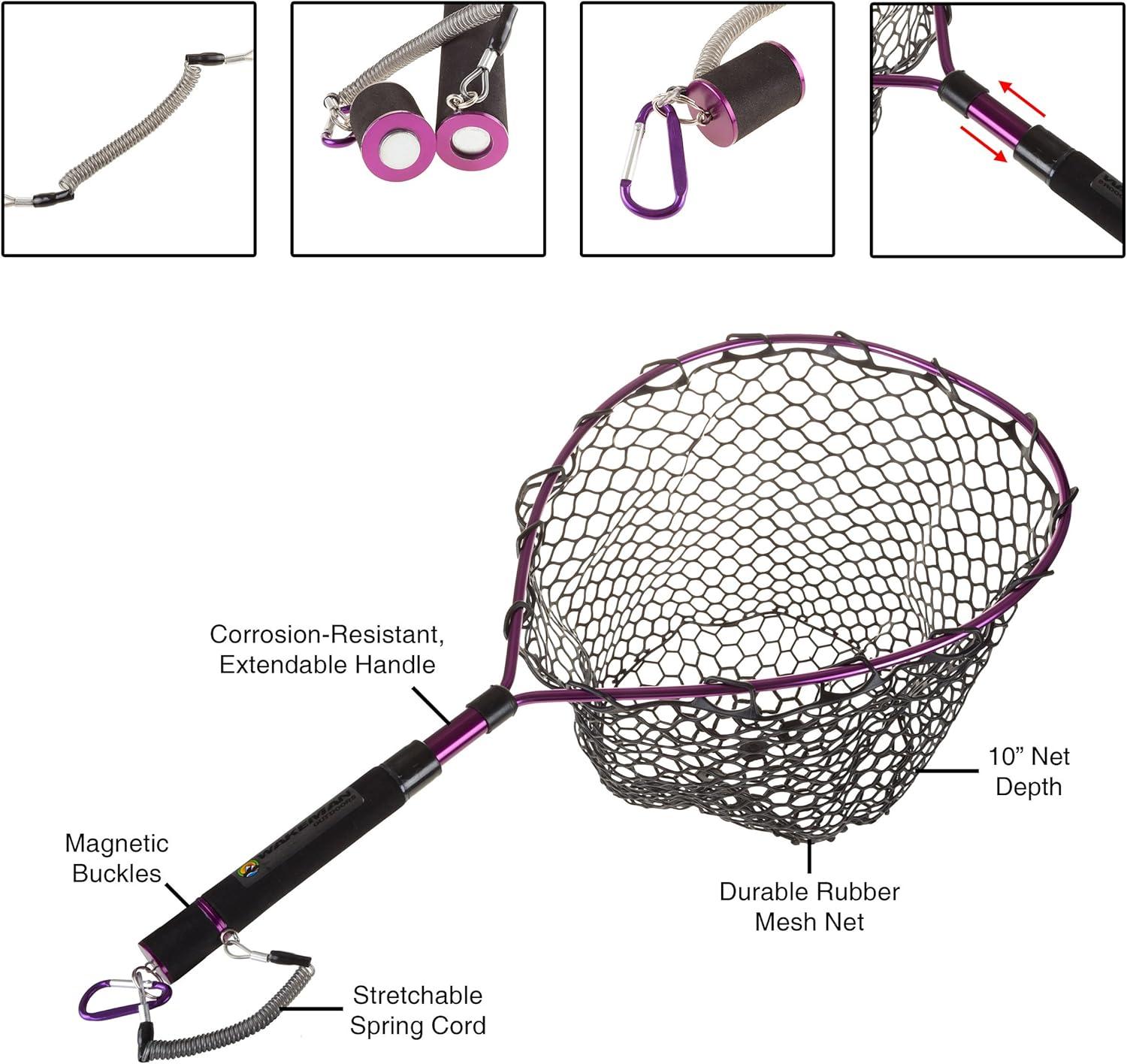 image:imageWakeman Outdoors Fishing Net with Magnetic Clip Adjustable Landing Net with Corrosion Resistant Handle and Rubber Netting for Catch and Release black Normal 80FSH5030