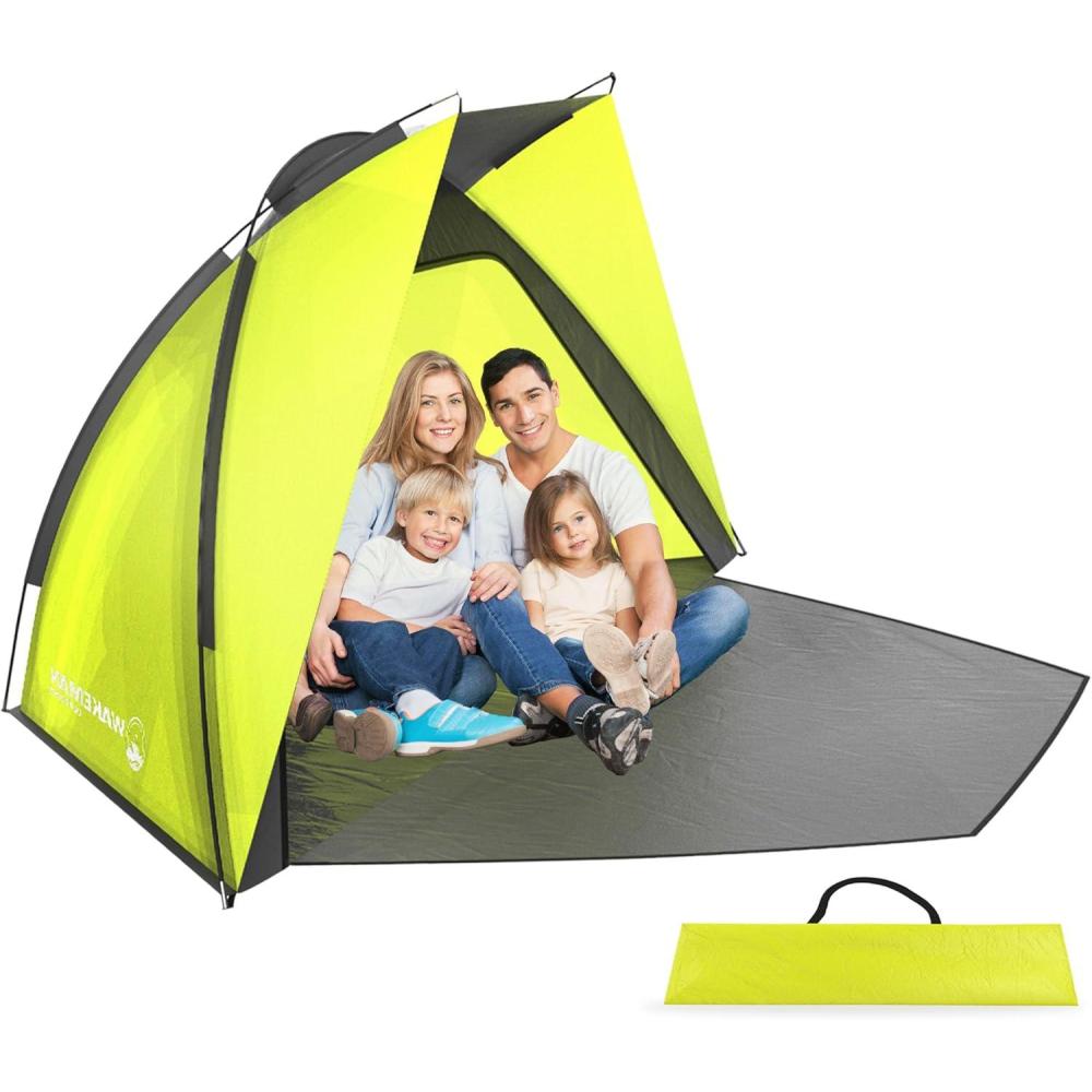 image:imageBeach Tent and Sun Shelter Water and WindResistant Shade Canopy for UV Protection Easy SetUp Tent with Carry Bag by Wakeman YellowYellow