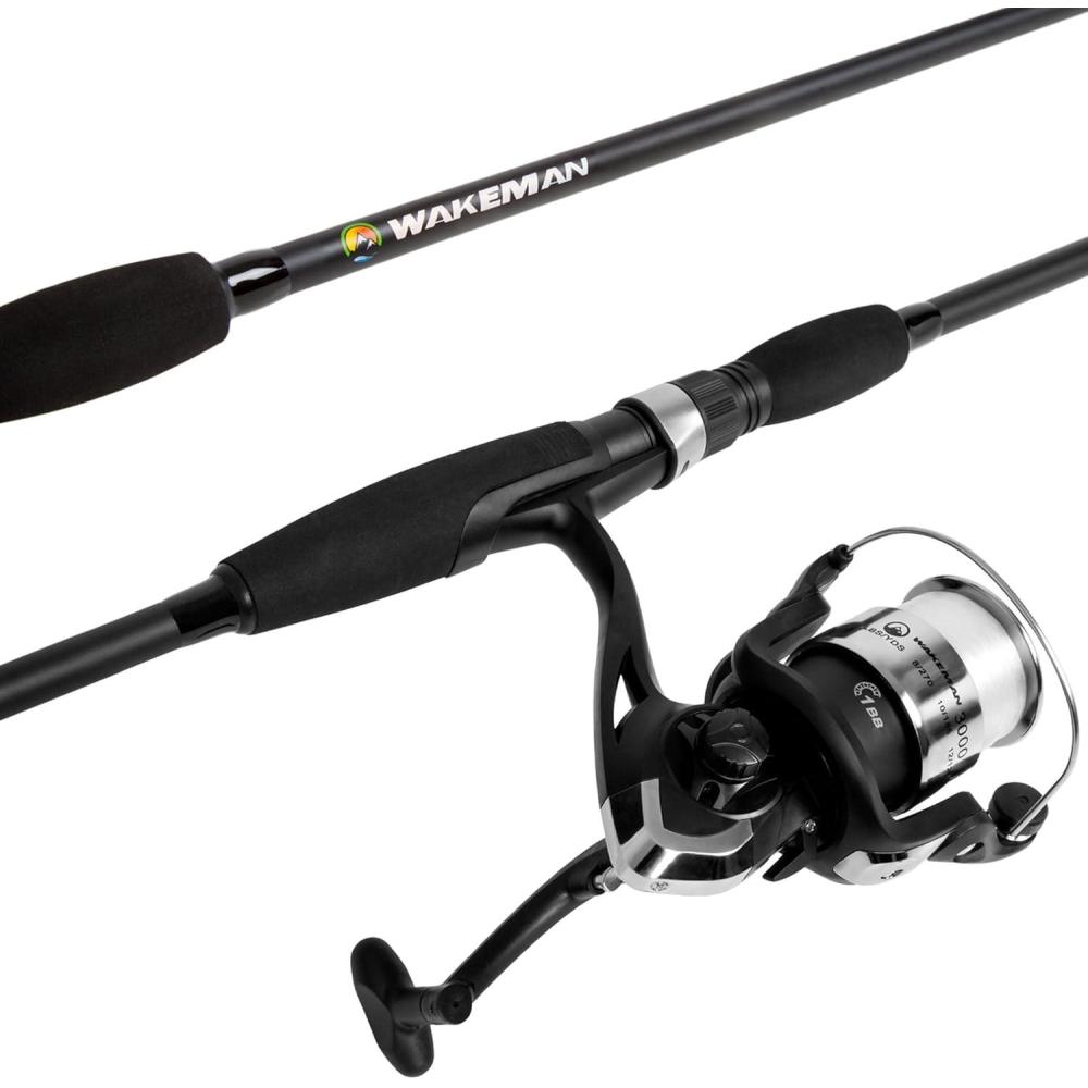 image:imageFiberglass Fishing Pole Strike Series 78Inch Collapsible Rod and Spinning Reel Combo EVA Handle PreSpooled Reel Fishing Gear for Catching Walleye Bass Trout and More by WakemanBlackout