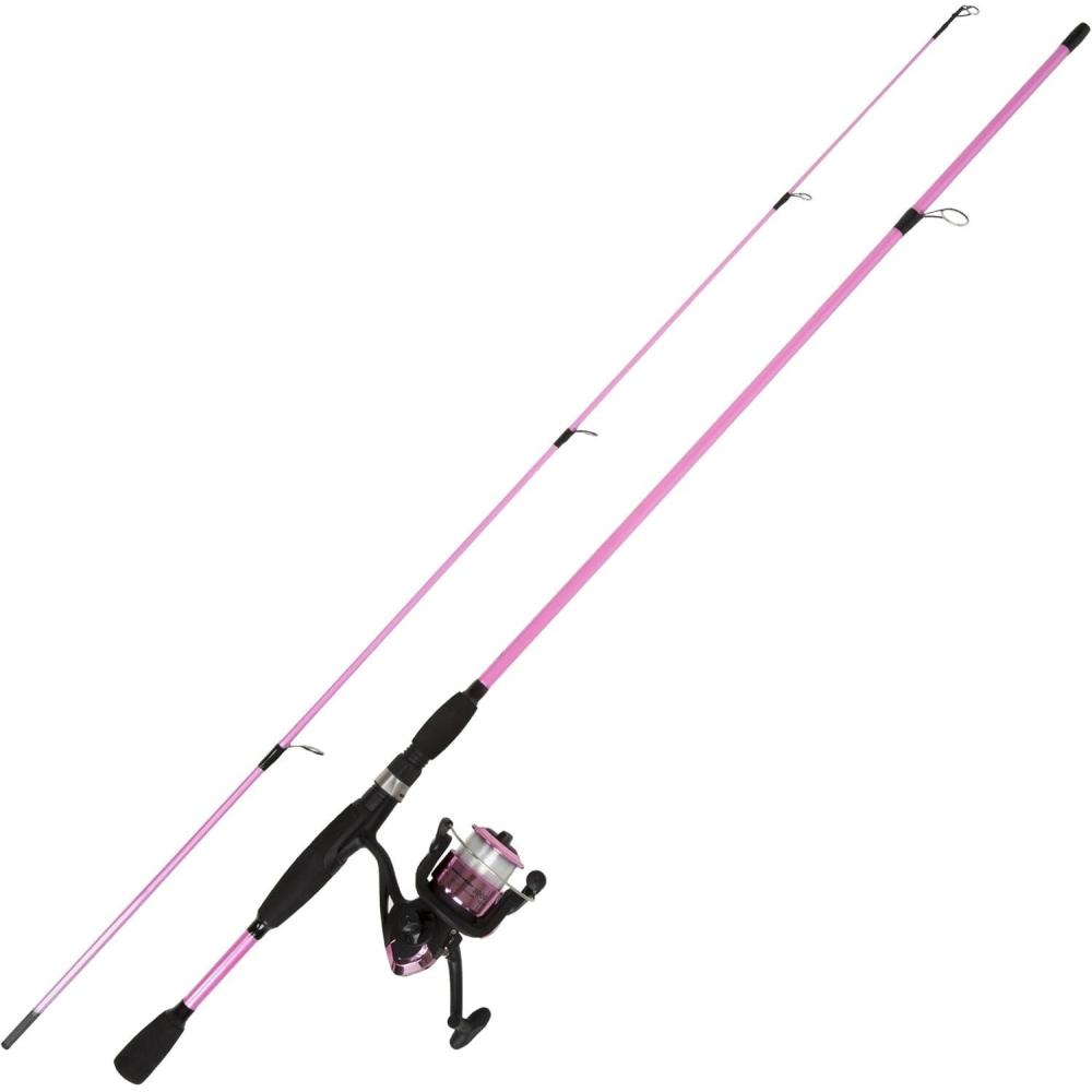 image:imageFiberglass Fishing Pole Strike Series 78Inch Collapsible Rod and Spinning Reel Combo EVA Handle PreSpooled Reel Fishing Gear for Catching Walleye Bass Trout and More by WakemanPink