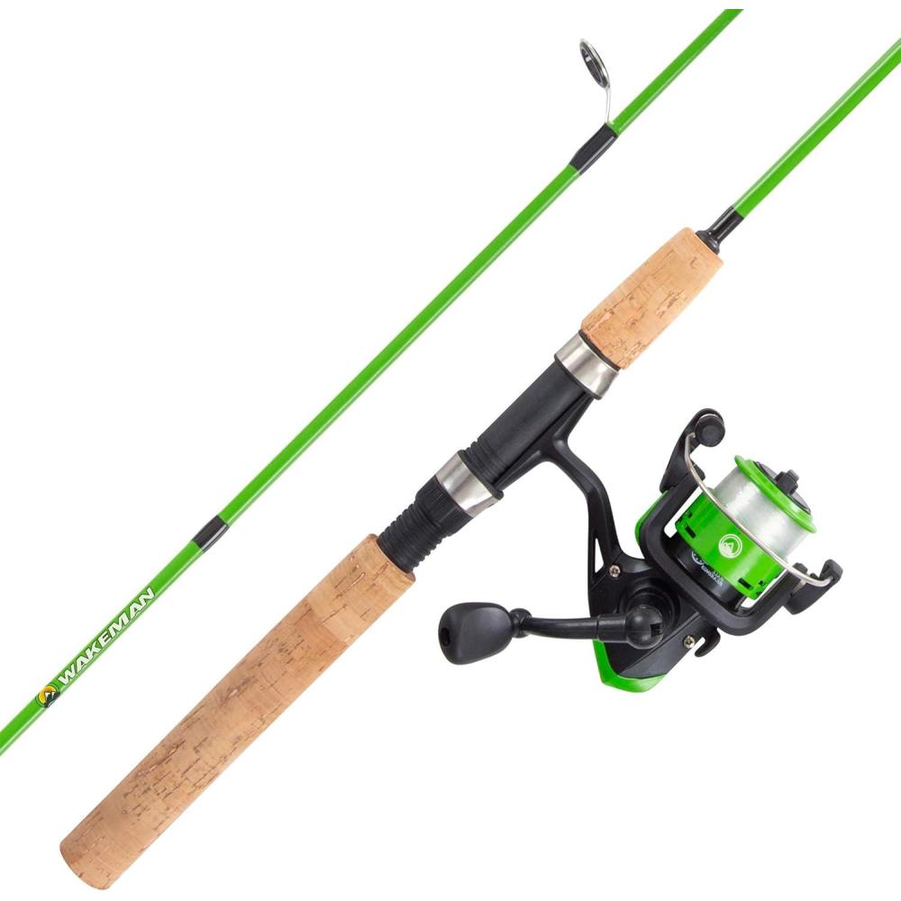 image:imageFishing Rod and Reel Combo Kettle Series Fiberglass Pole with Spinning Reel Cork Handle and Beginners Tackle Kit by WakemanGreen