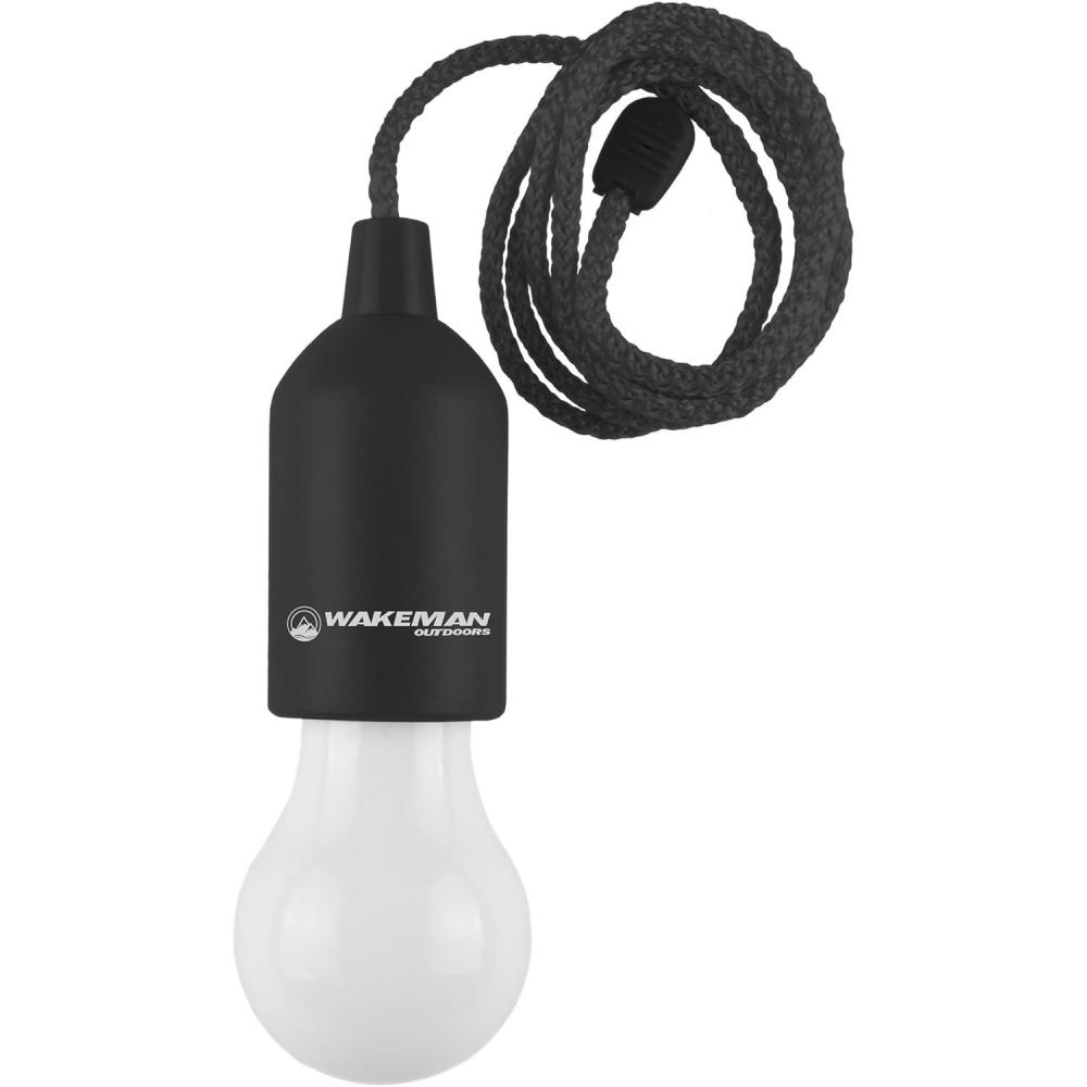 image:imagePull Cord Light Portable LED OutdoorIndoor Hanging Bulb Lantern for Camping Home Garage Patio and Tent Lighting by Wakeman Outdoors Black 75WL2028Black
