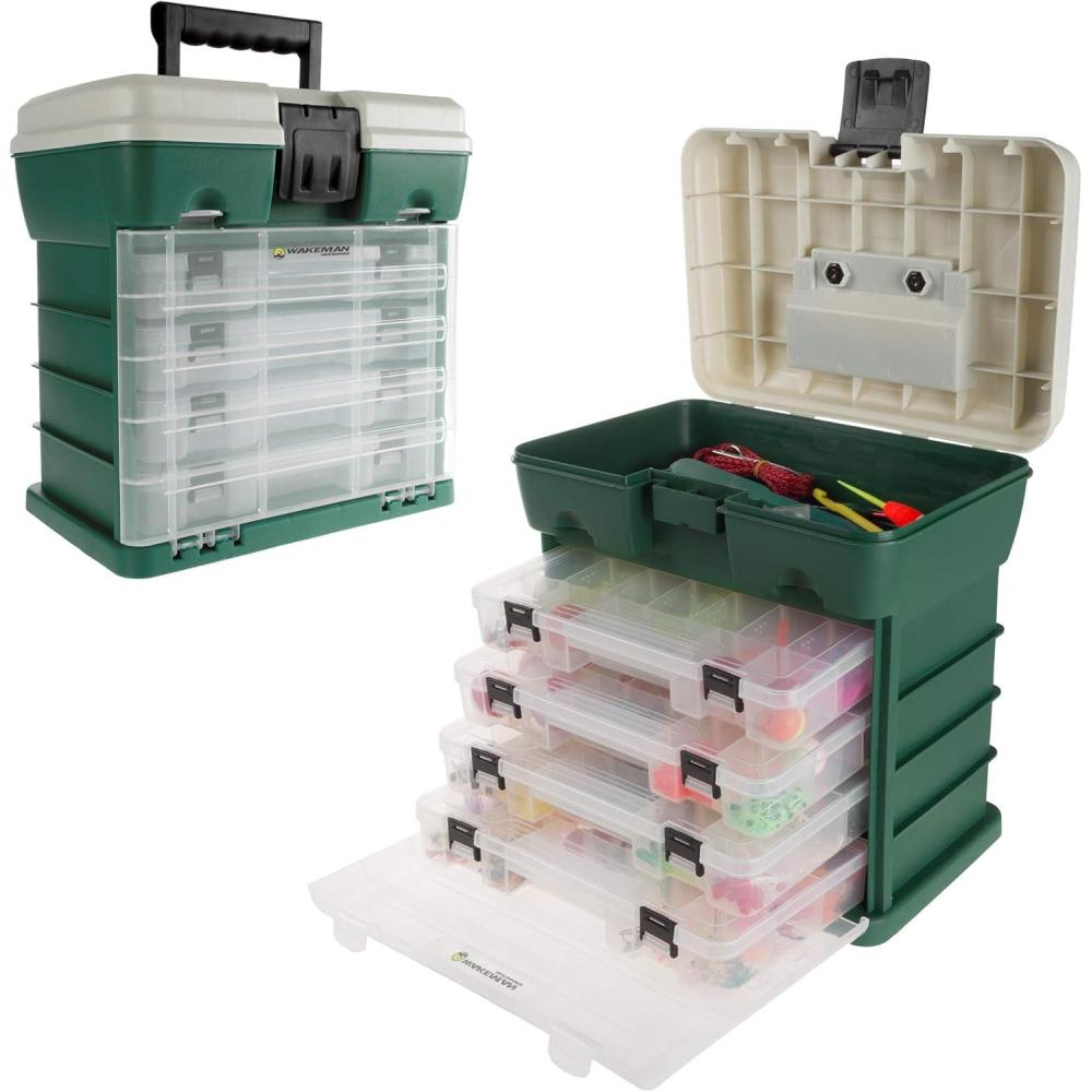 image:imageStorage Tool Box Organizer Utility Box with 4 Drawers and 19 Compartments for Camping Supplies and Fishing Tackle by Wakeman OutdoorsGreen