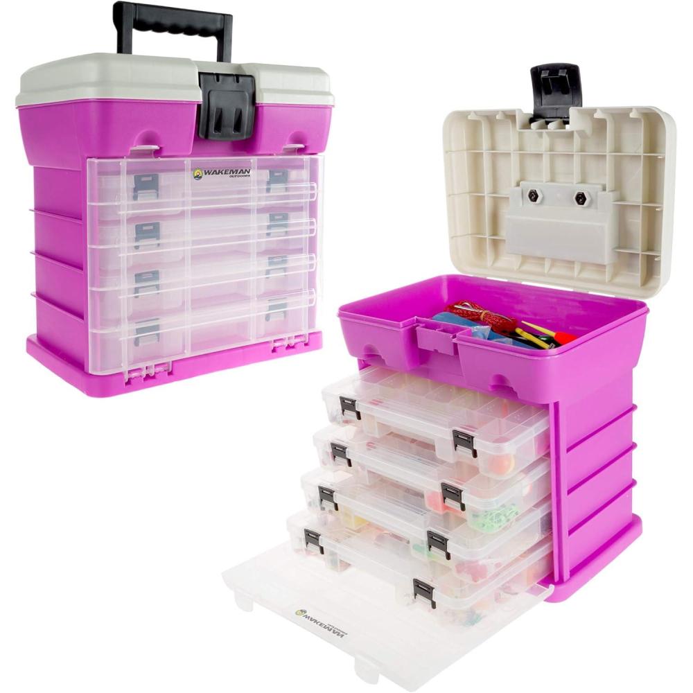 image:imageStorage Tool Box Organizer Utility Box with 4 Drawers and 19 Compartments for Camping Supplies and Fishing Tackle by Wakeman OutdoorsPink