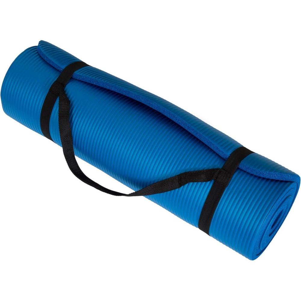 image:imageThick Yoga Mat Double Sided 12Inch Workout Mat 71x24Inch Exercise Pad for Home Gym Fitness or Pilates with Carrying Strap by Wakeman Blue