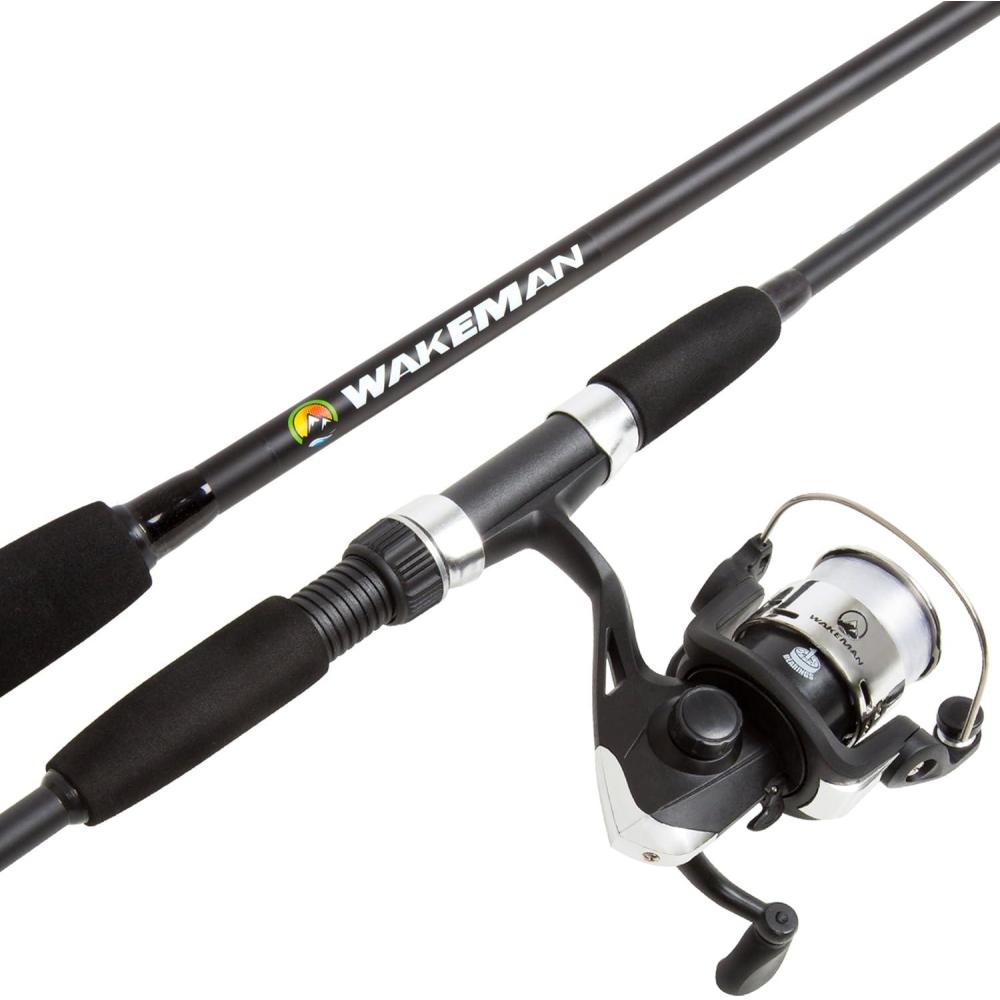 image:imageWakeman Fiberglass Fishing Rod and Reel Combo 2Piece 65Inch Medium Action Spinning Rod Set for Lake FishingBlackout Matte Black