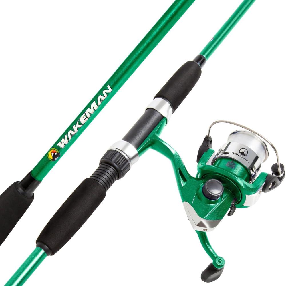 image:imageWakeman Fiberglass Fishing Rod and Reel Combo 2Piece 65Inch Medium Action Spinning Rod Set for Lake FishingEmerald Green Metallic