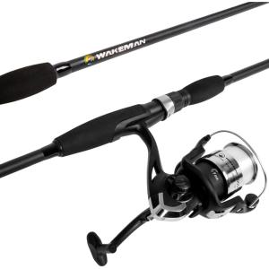 image:imageFiberglass Fishing Pole  Strike Series 78Inch Collapsible Rod and Spinning Reel Combo EVA Handle PreSpooled Reel Fishing Gear for Catching Walleye Bass Trout and More by WakemanBlackout