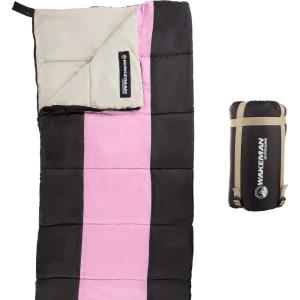 image:imageLightweight Sleeping Bag  Carrying Bag with Compression Straps Included  for Adults Kids Camping Backpacking and Sleepovers by Wakeman OutdoorsPinkBlack