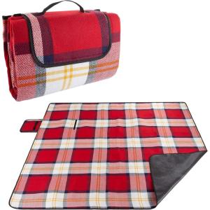 image:imageOutdoor Picnic Blanket with Foam Padding  Waterproof and Foldable Beach Mat for Travel Camping Festivals and Sports by Wakeman Red PlaidRed Plaid