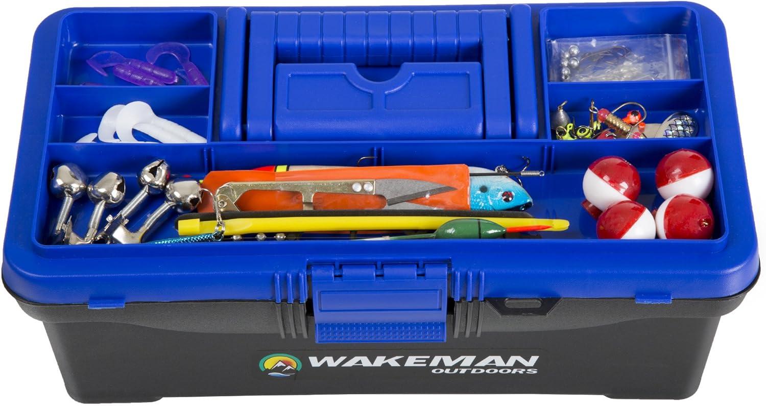 image:image55Piece Fishing Tackle Set Tackle Box Includes Sinkers Hooks Lures Bobbers Swivels Fishing Line and More Angling Gear by Wakeman Blue
