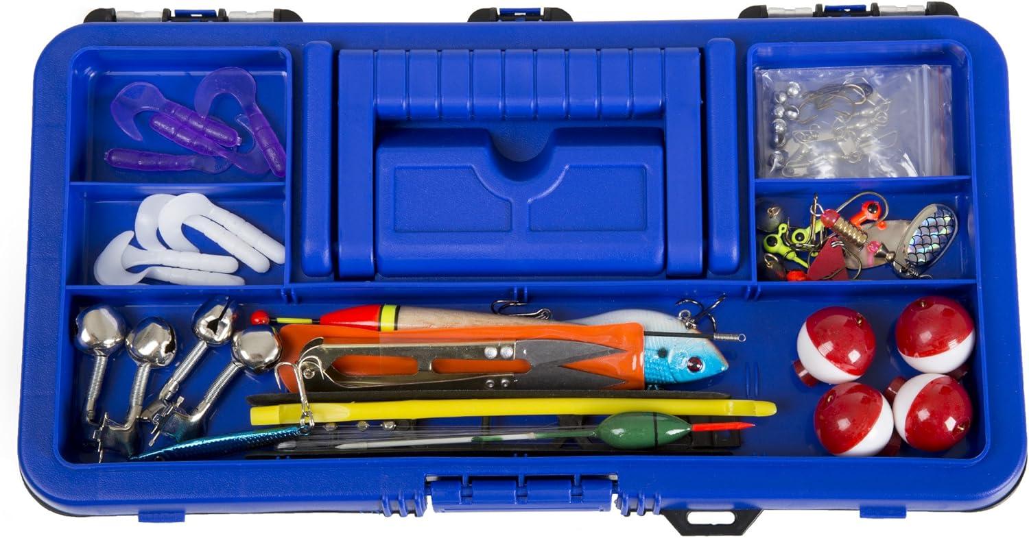 image:image55Piece Fishing Tackle Set Tackle Box Includes Sinkers Hooks Lures Bobbers Swivels Fishing Line and More Angling Gear by Wakeman Blue