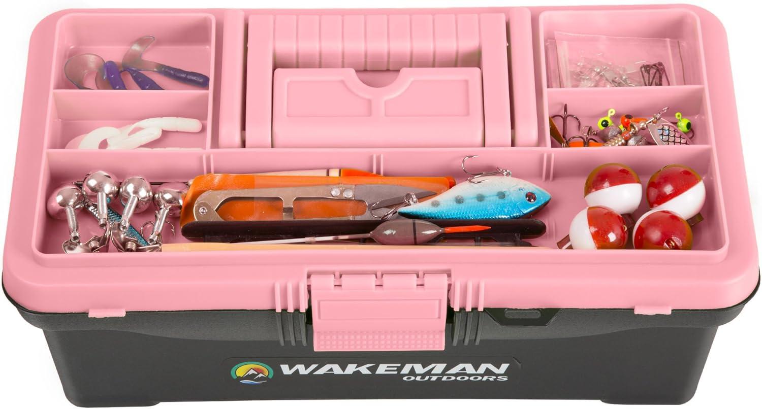 image:image55Piece Fishing Tackle Set Tackle Box Includes Sinkers Hooks Lures Bobbers Swivels Fishing Line and More Fishing Gear by Wakeman Pink
