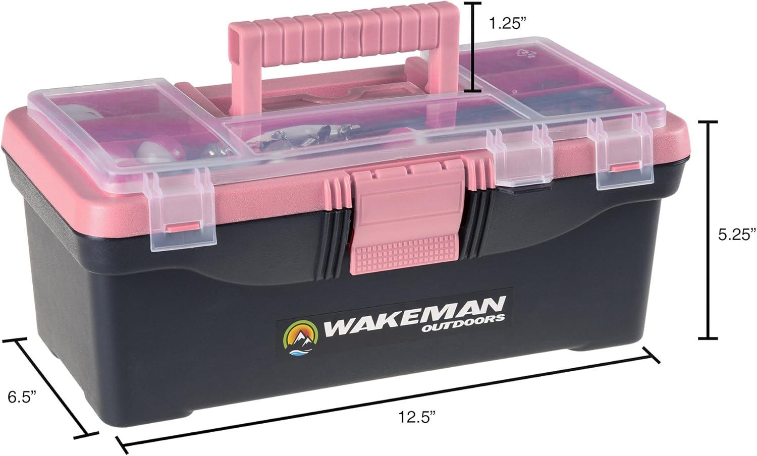 image:image55Piece Fishing Tackle Set Tackle Box Includes Sinkers Hooks Lures Bobbers Swivels Fishing Line and More Fishing Gear by Wakeman Pink